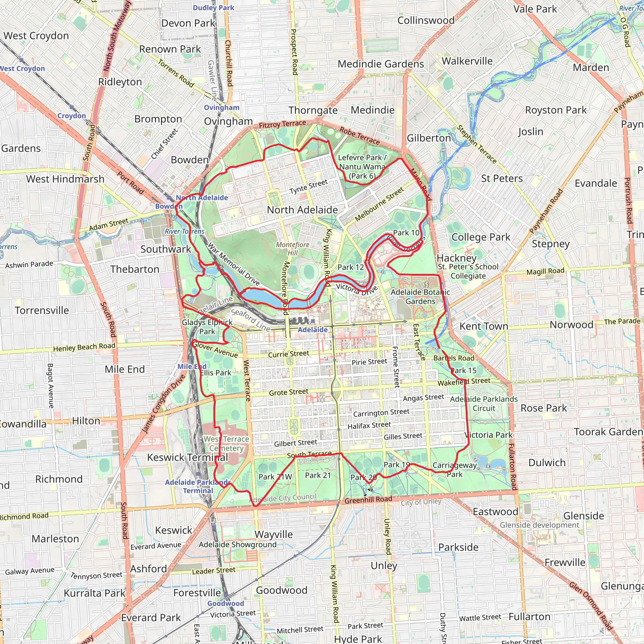 Adelaide Park Lands Trail mobile static map