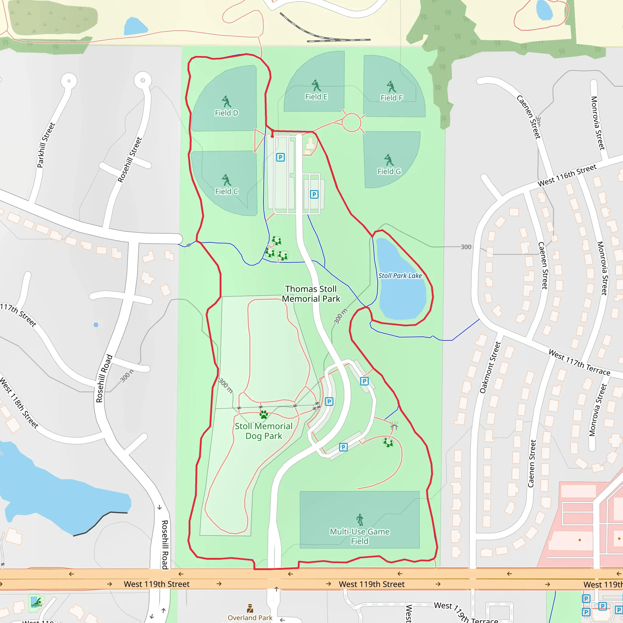 Stoll Park Lake and Thomas Stoll Memorial Park Loop mobile static map