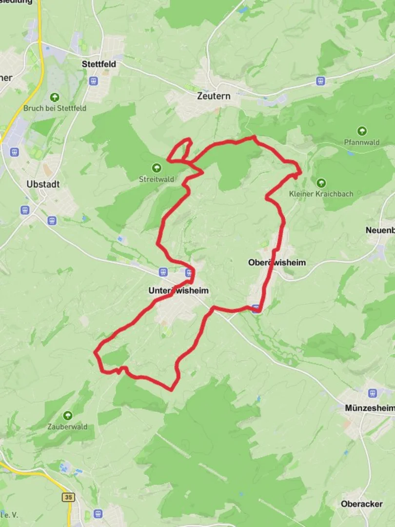 An image depicting the trail Unterowisheim Loop via Monchswald and its surrounding area.