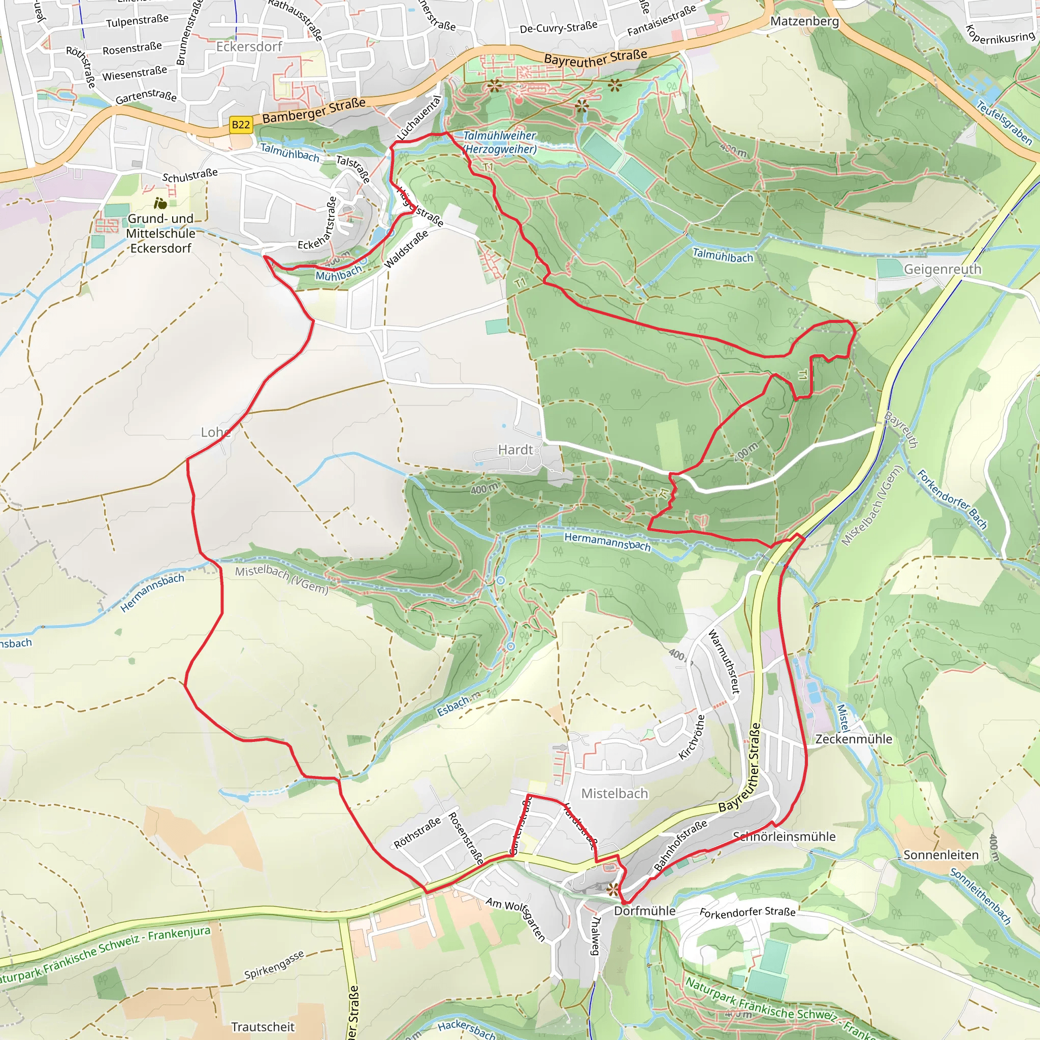 Talmuehlweiher via Mistelbach Romantikweg and Bamberg Mistelgau mobile static map