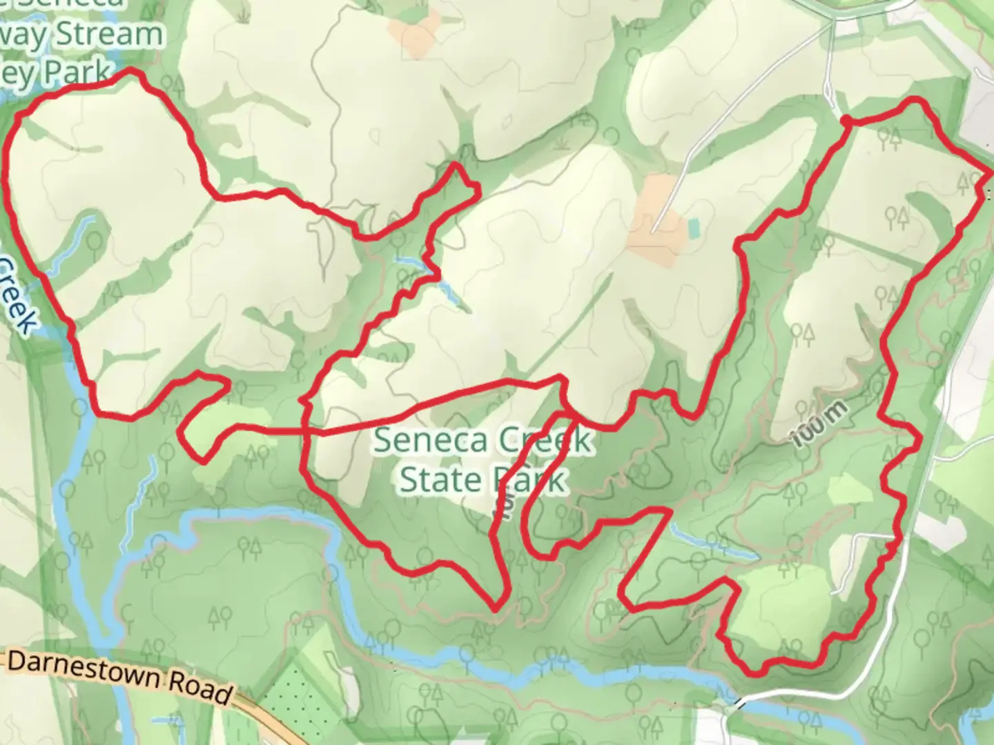 An image depicting the trail Yellow, Blue and White Loop Trail - Blackrock Mill and its surrounding area.