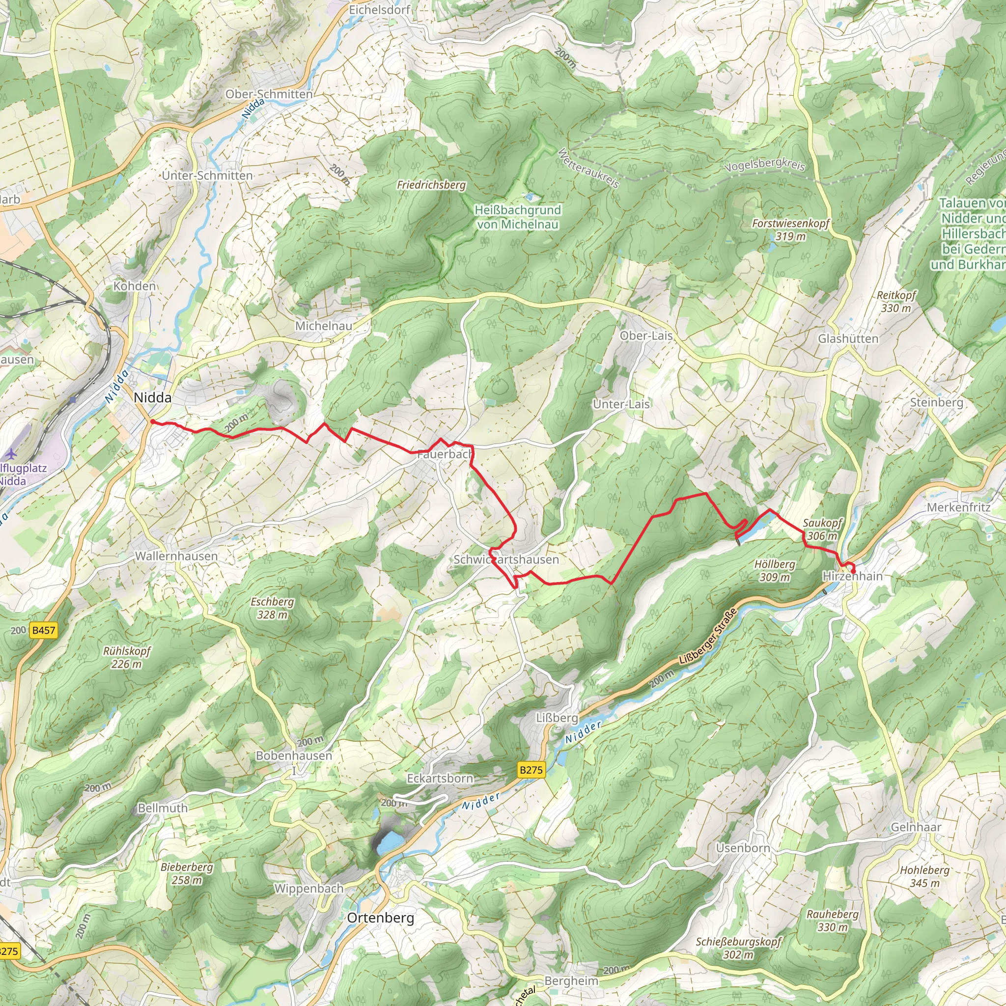Nidda to Hirzenhain via Hillersbachstausee and Nidda Nidder Weg mobile static map