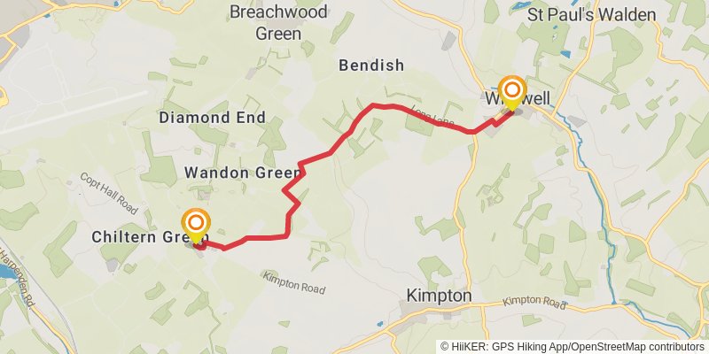 Sharpenhoe Clappers to Peter's Green via Chiltern Way stage 3 Map
