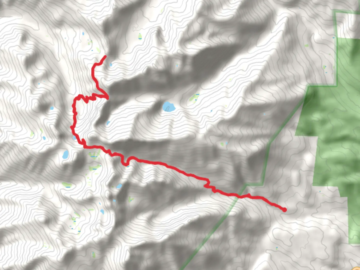An image depicting the trail Blacks Basin via Long Canyon Trail and its surrounding area.