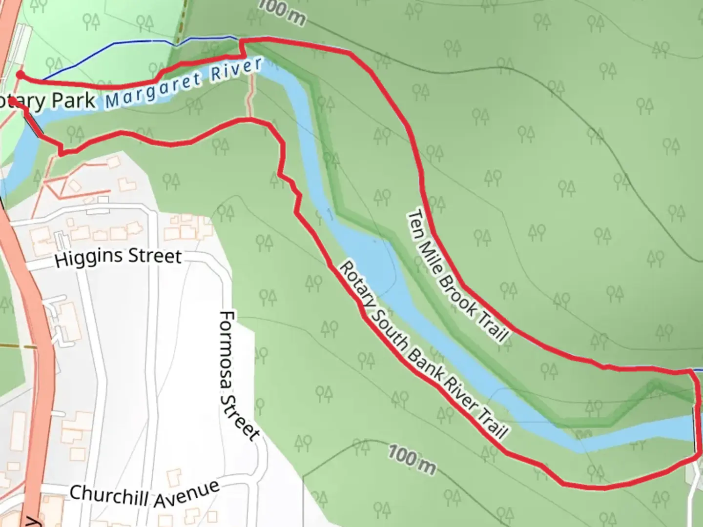 An image depicting the trail Rotary South Bank River Trail and its surrounding area.