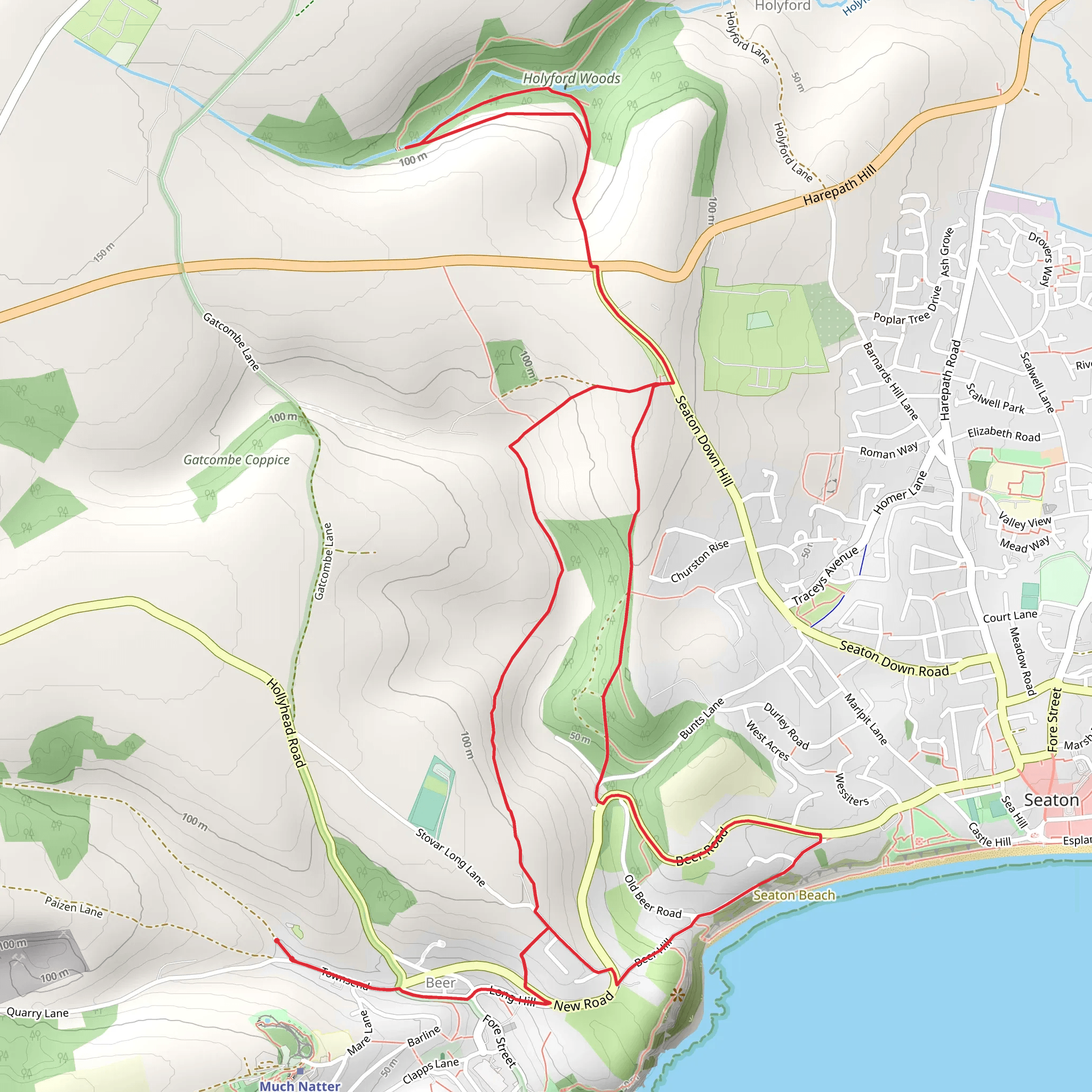 Beer YH - Seaton Down Hill Walk mobile static map