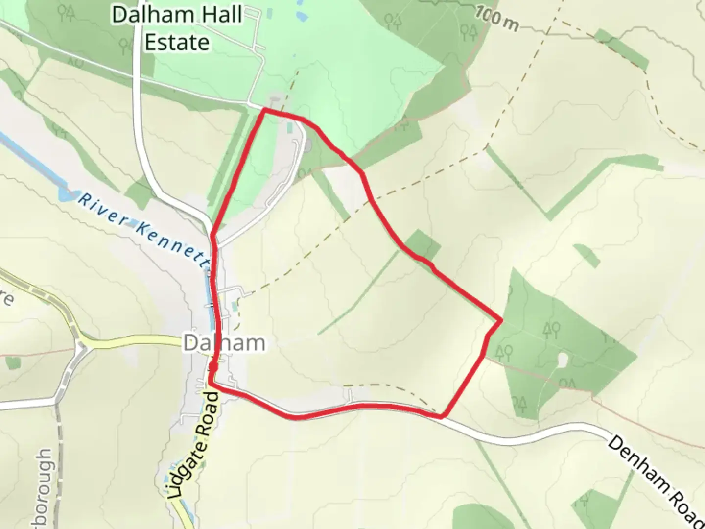 An image depicting the trail Dalham Loop and its surrounding area.