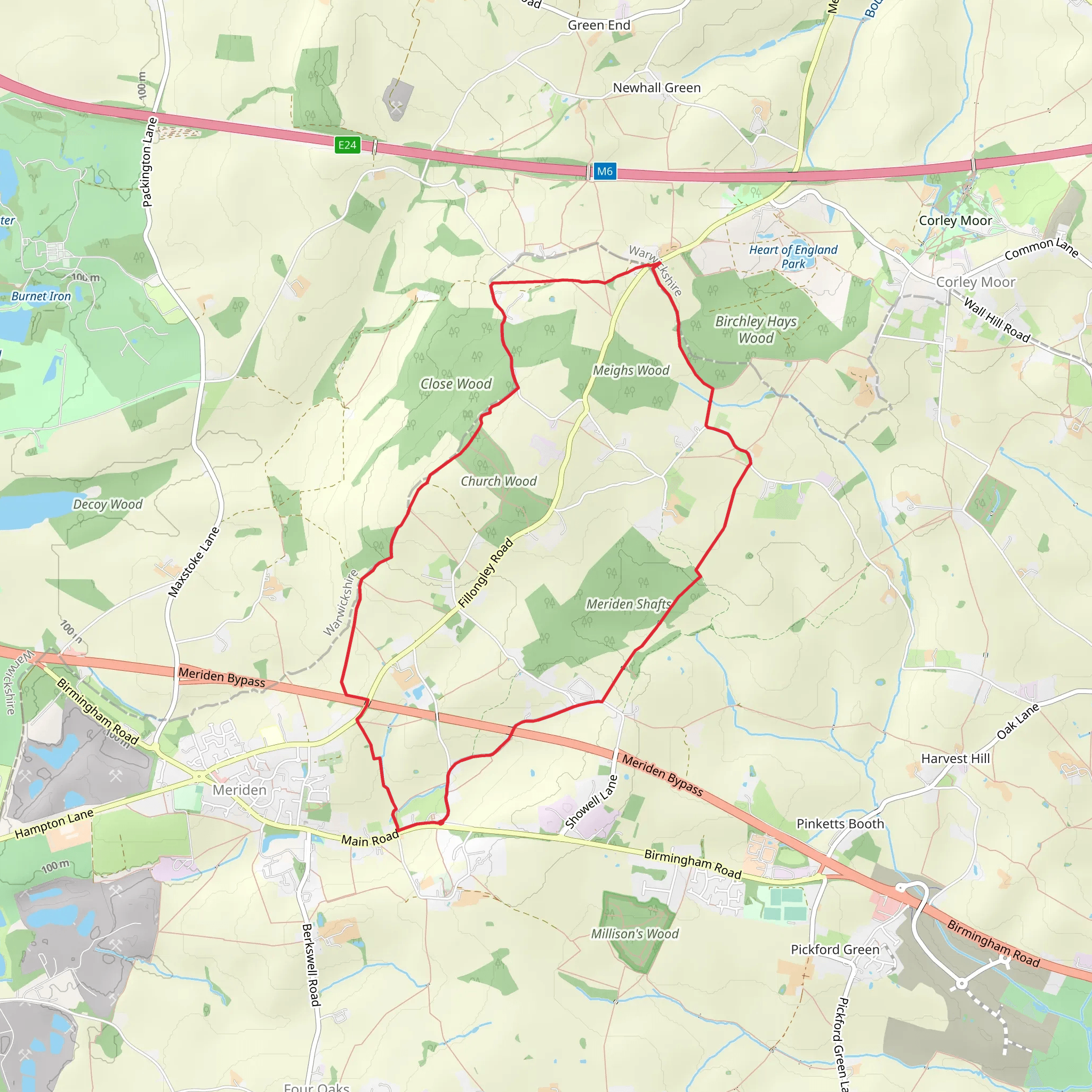 Meriden Shafts and Boultbee's Wood Loop mobile static map