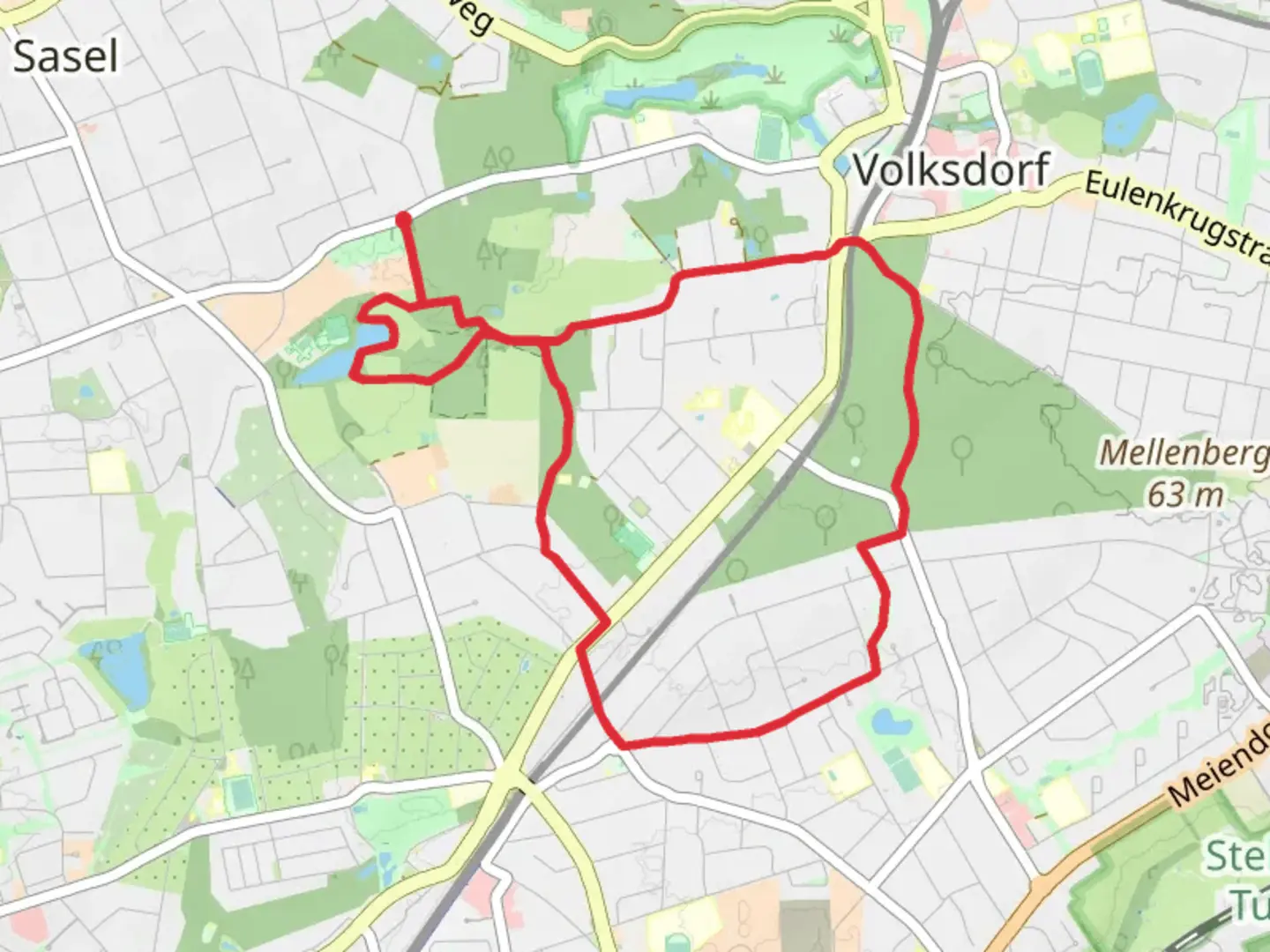 An image depicting the trail Rückhaltebecken Hochholtswisch and Meiendorfer Weg Loop and its surrounding area.