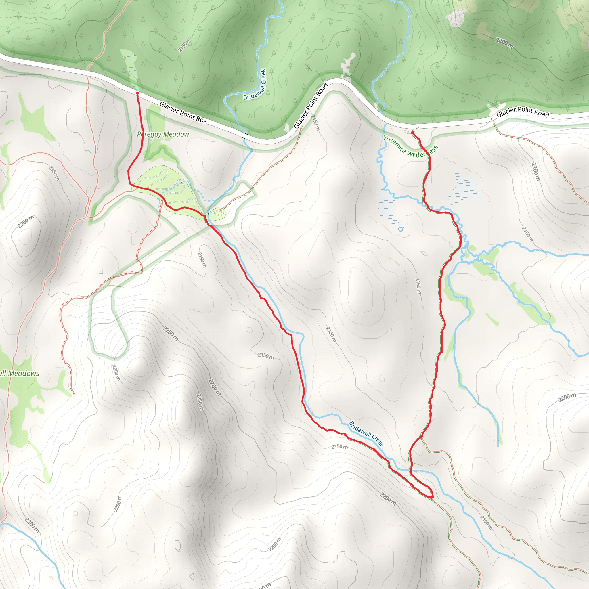 Bridalveil Creek Trail mobile static map