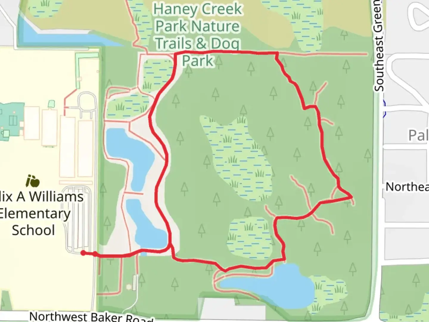 An image depicting the trail Haney Creek Park Loop and its surrounding area.