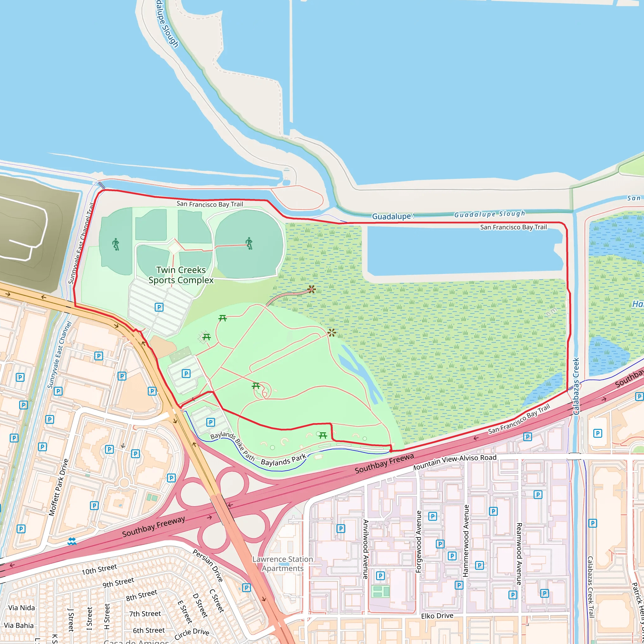 Sunnyvale Baylands Park Loop mobile static map