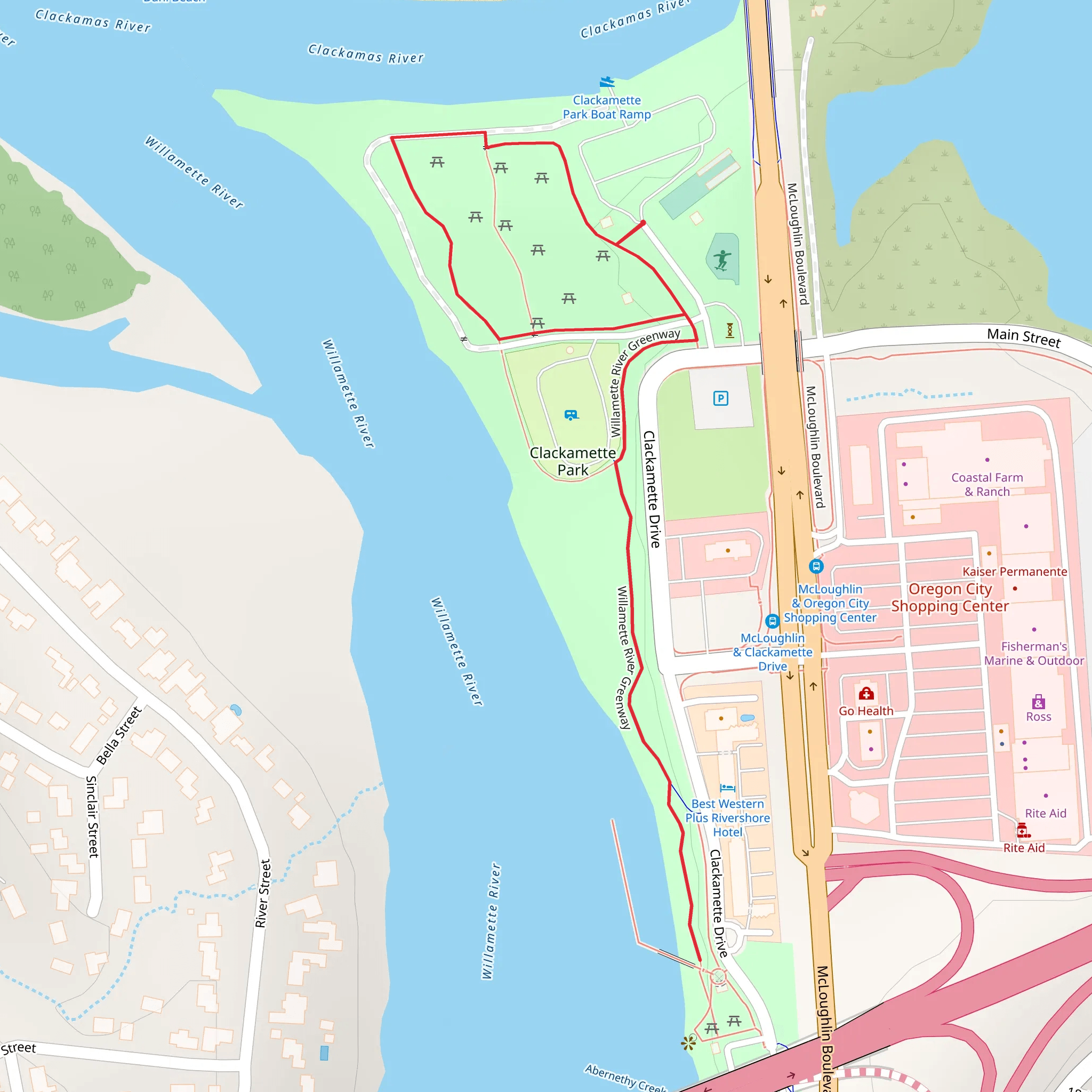Clackamette Park Loop and Willamette River Greenway mobile static map