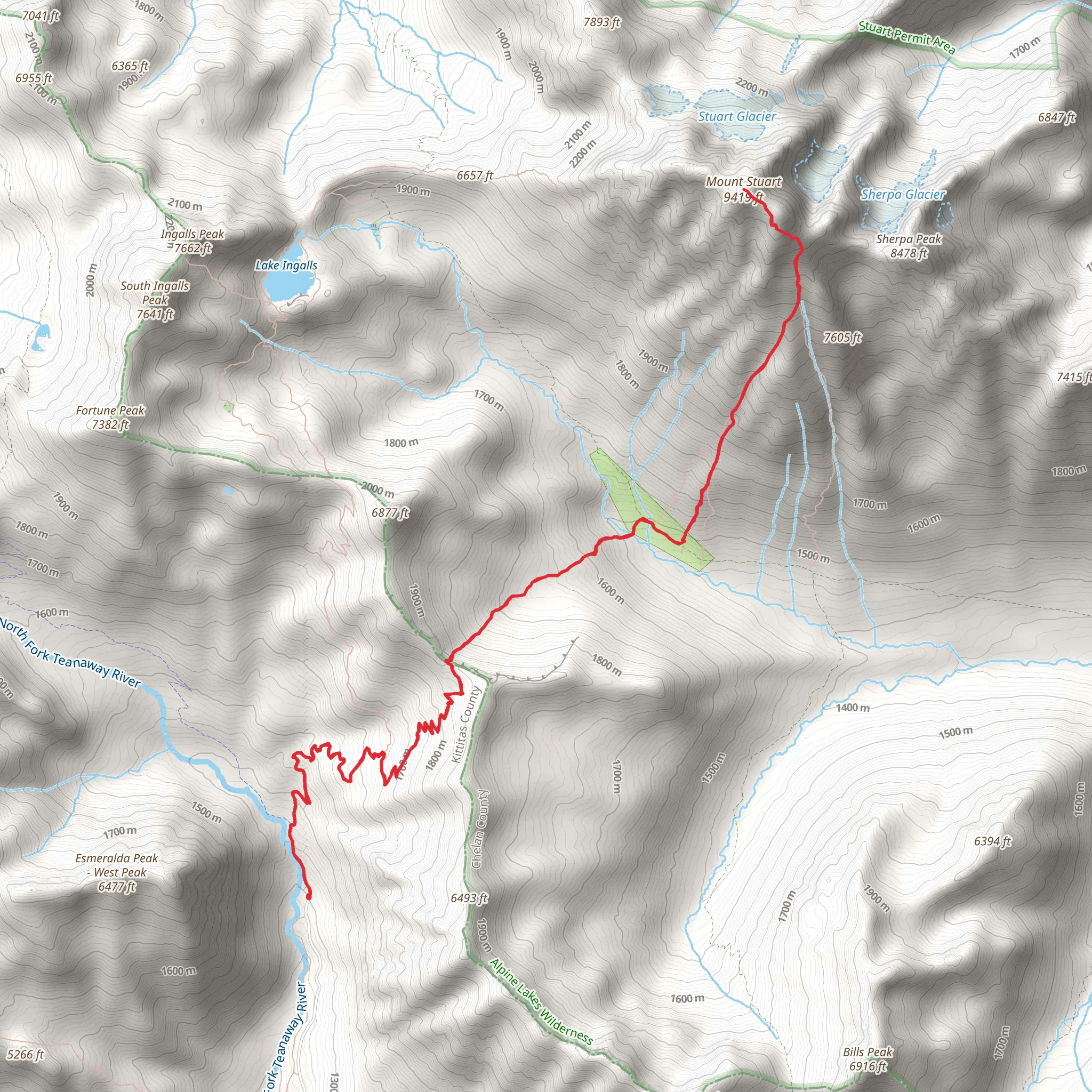 Mount Stuart via Longs Pass Trail mobile static map