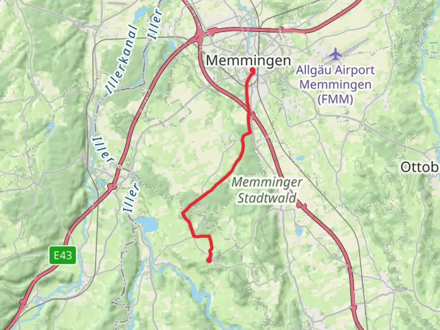 An image depicting the trail Memmingen to Kronburg via Wiesengaenger Route der Wandertrilogie Allgaeu and its surrounding area.
