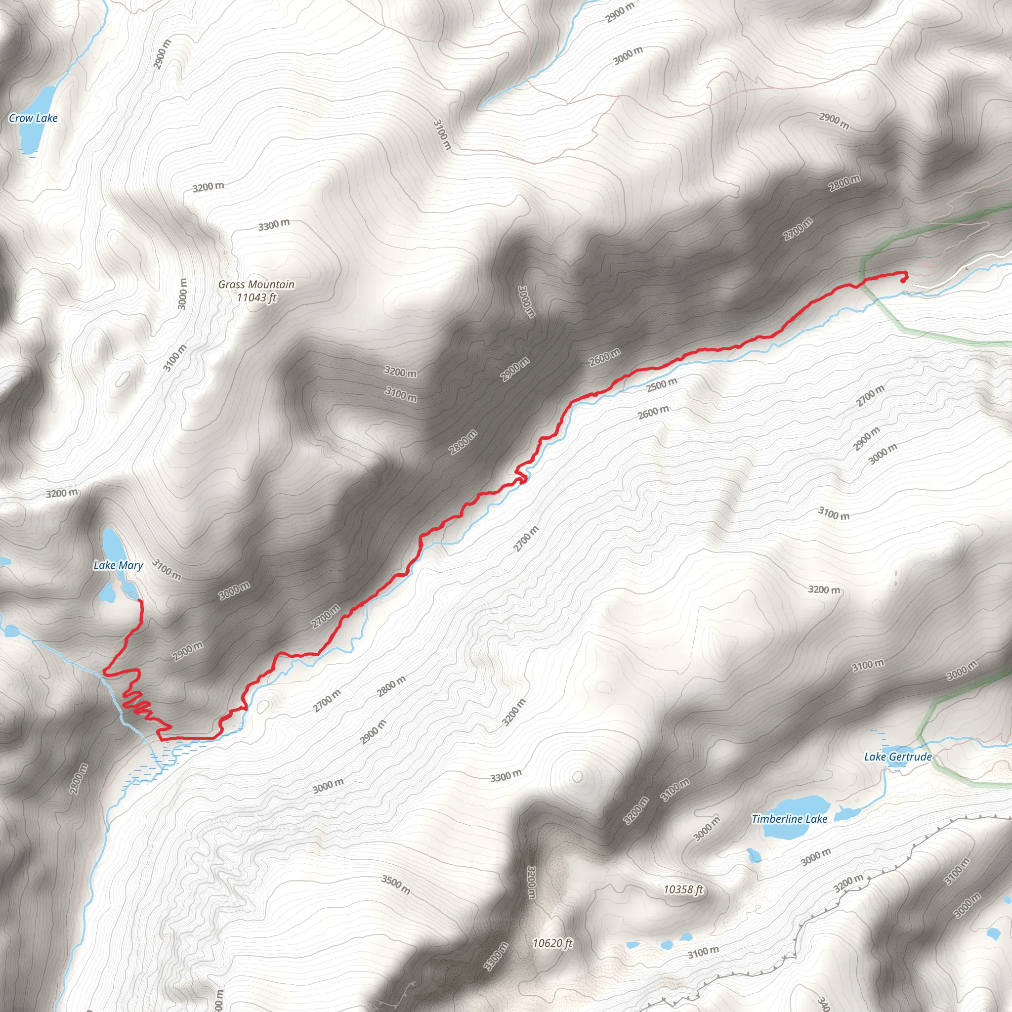 Lake Mary via West Fork Rock Creek Trail mobile static map
