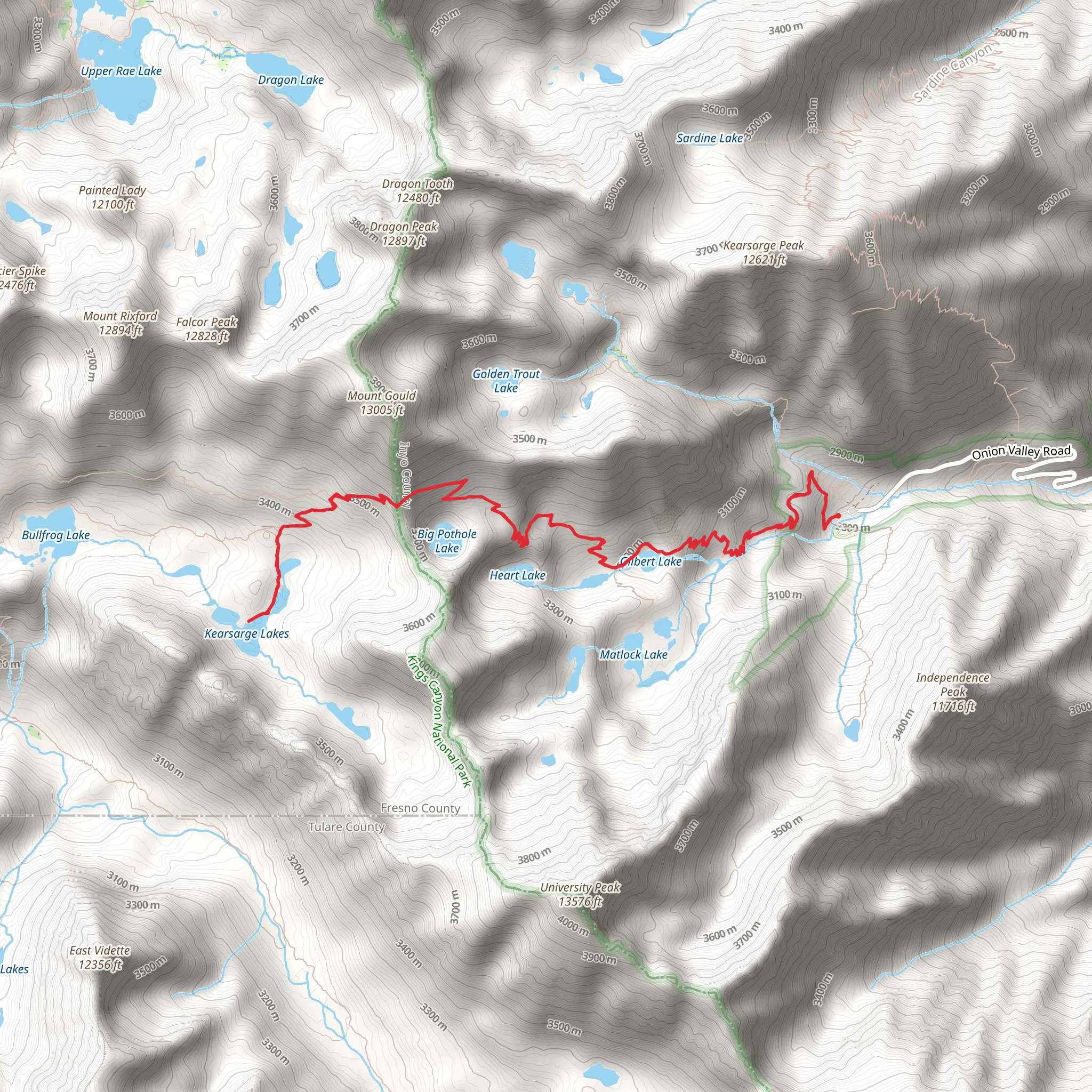 Kearsarge Lakes via Kearsarge Pass Trail mobile static map