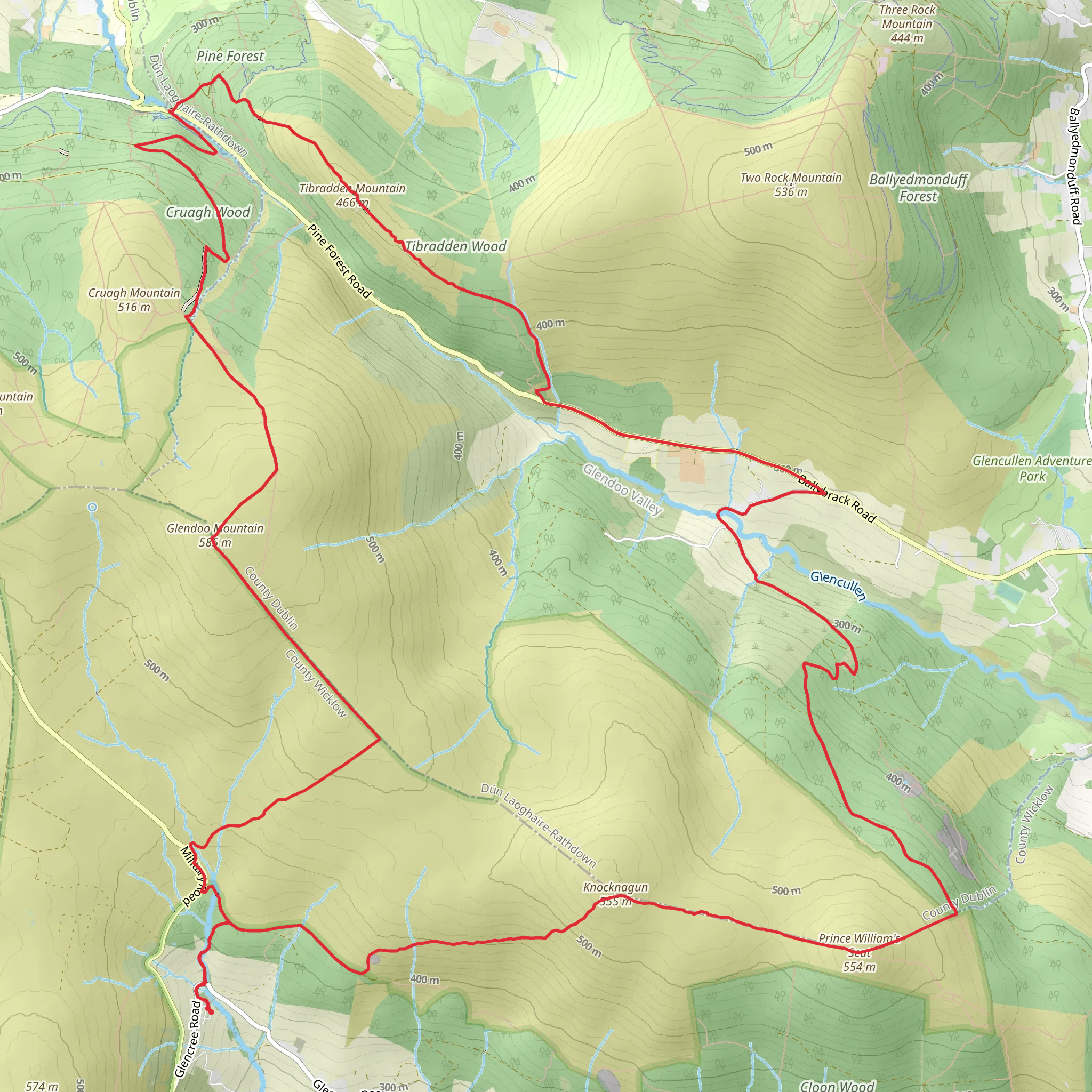 Glencree to Dublin Mountains mobile static map