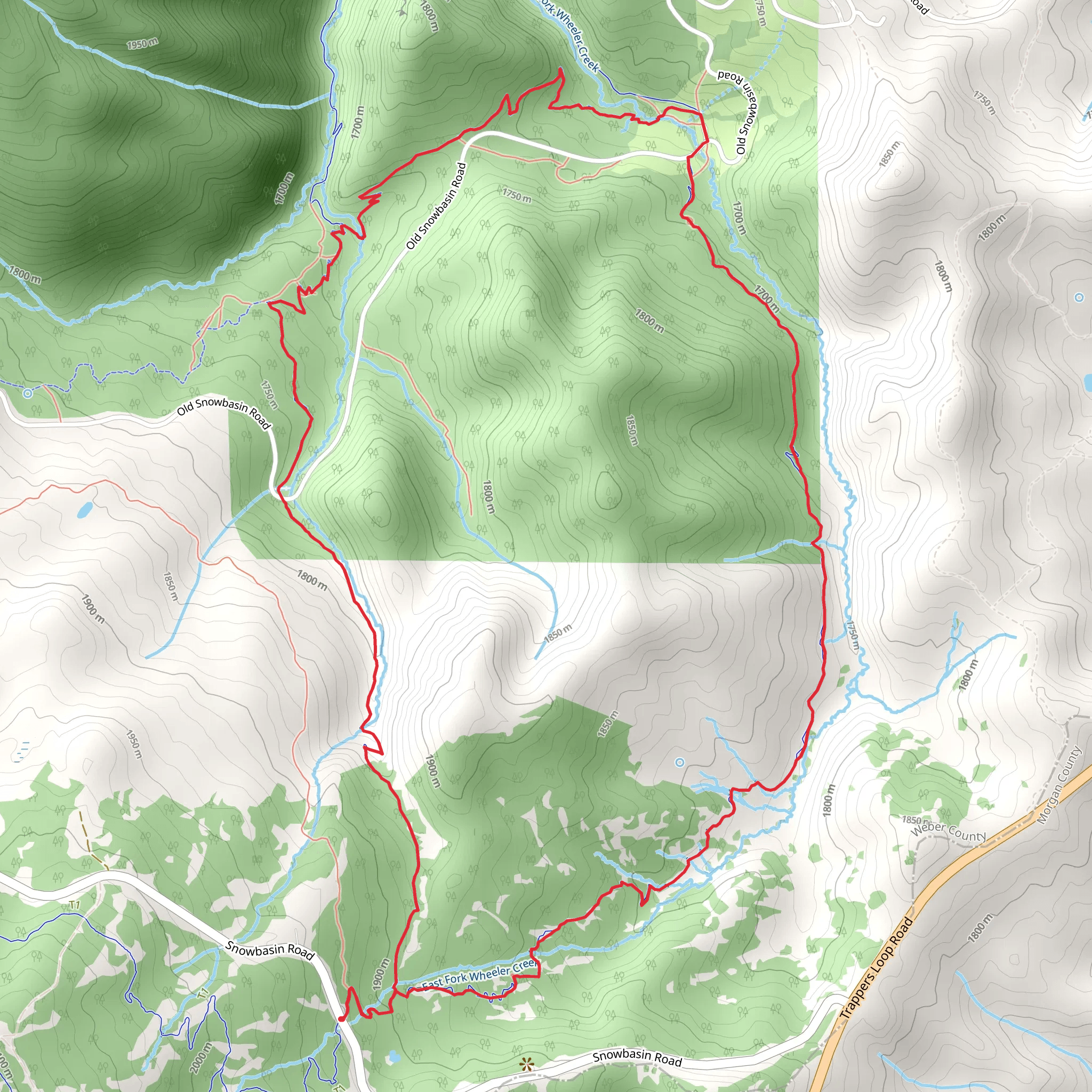 Wheeler Creek Middle and East Fork Trail mobile static map