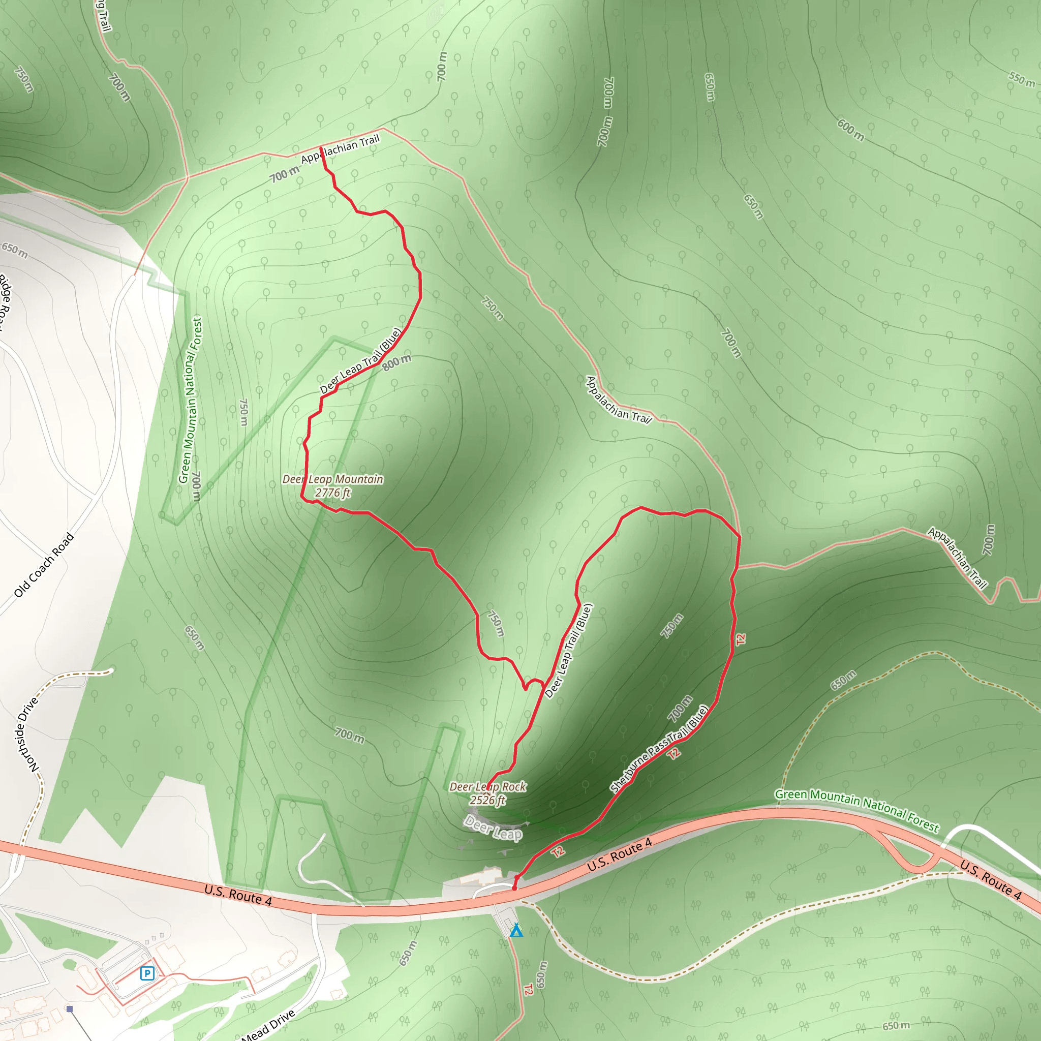 Deer Leap Mountain Trail via Sherburne Pass Trail mobile static map