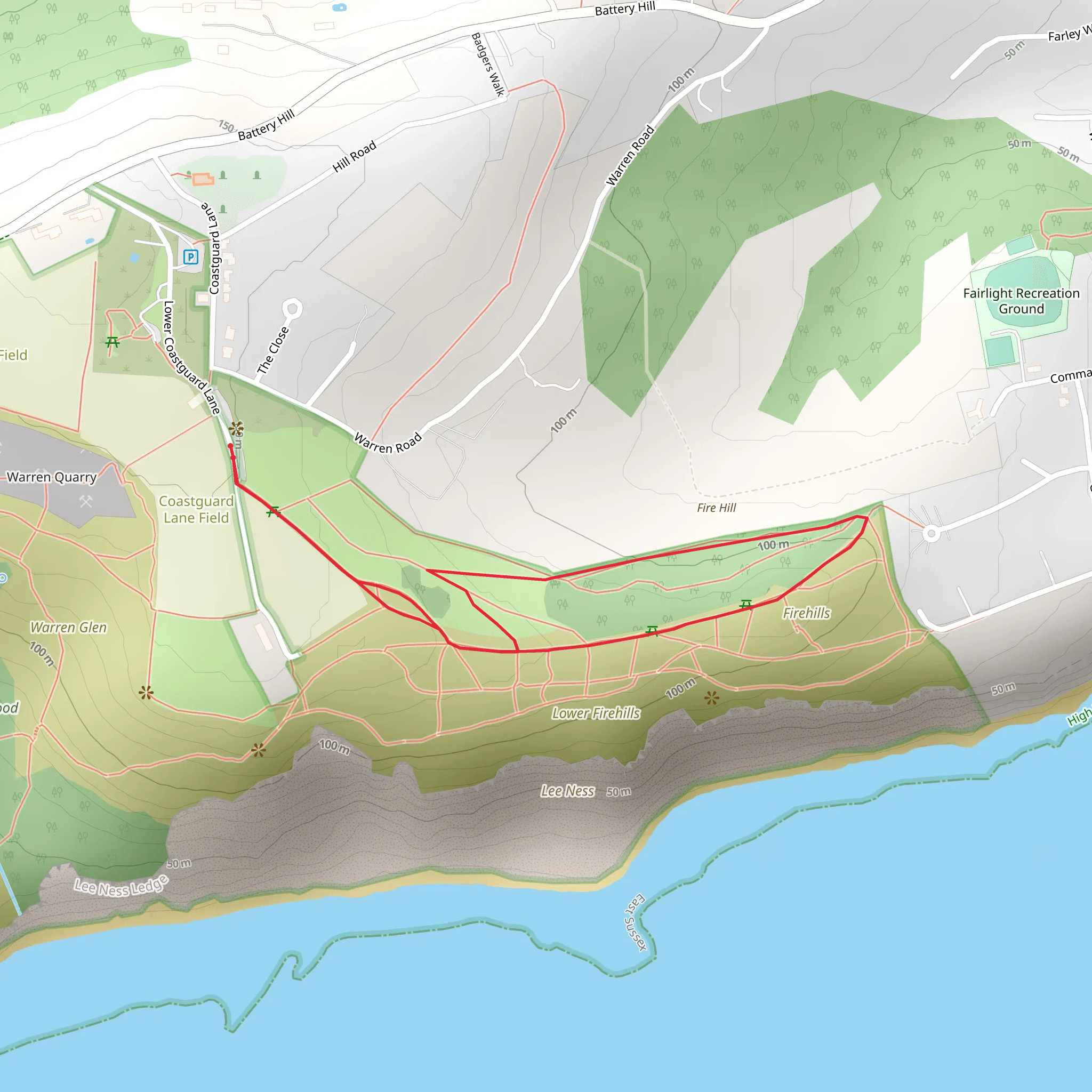 Hastings Country Park Short Loop mobile static map