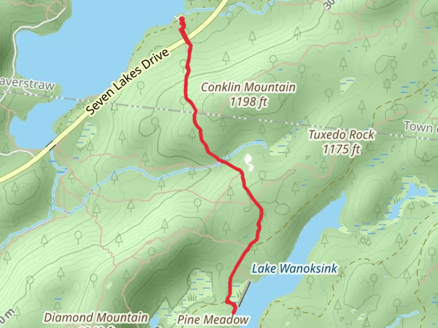 An image depicting the trail Lake Wanoksink via 7 Hills Trail and its surrounding area.