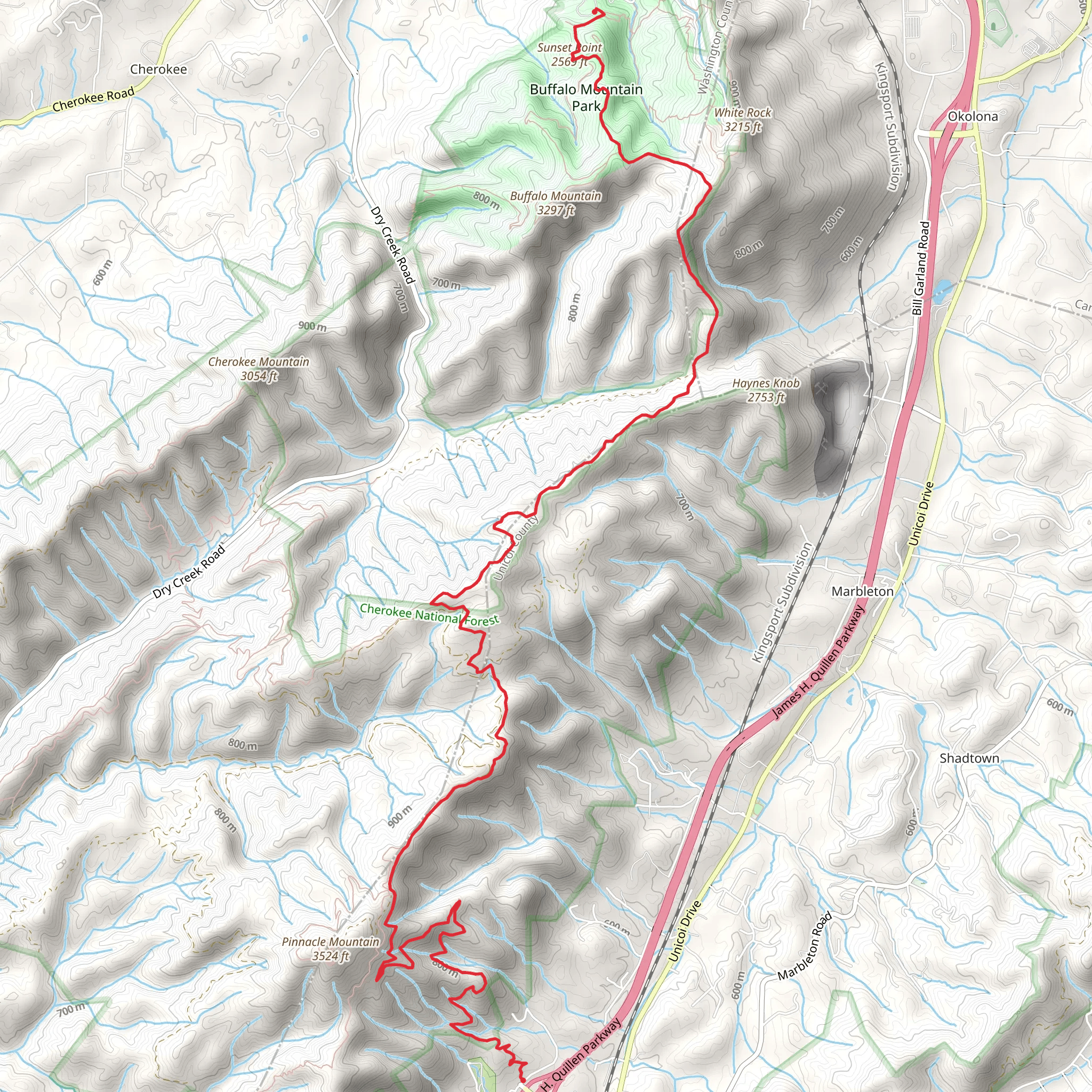 Pinnacle Mountain Fire Tower Trail and White Rock Trail mobile static map