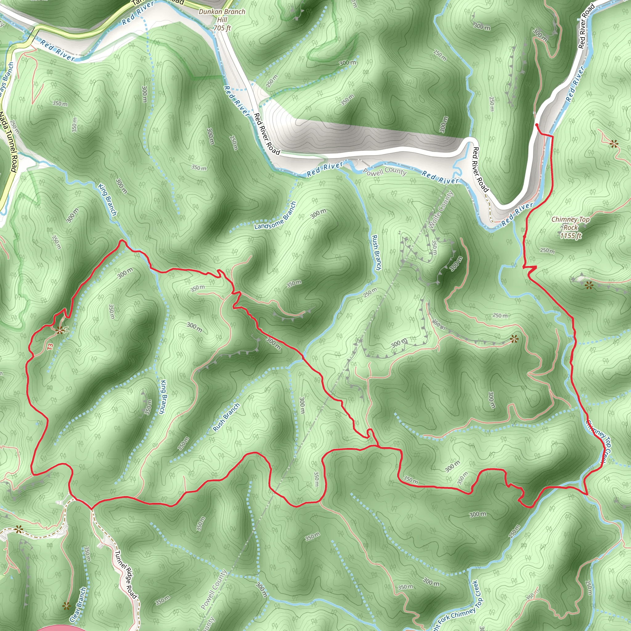 Sheltowee Trace, Gray's Arch and Rough Loop Trail mobile static map