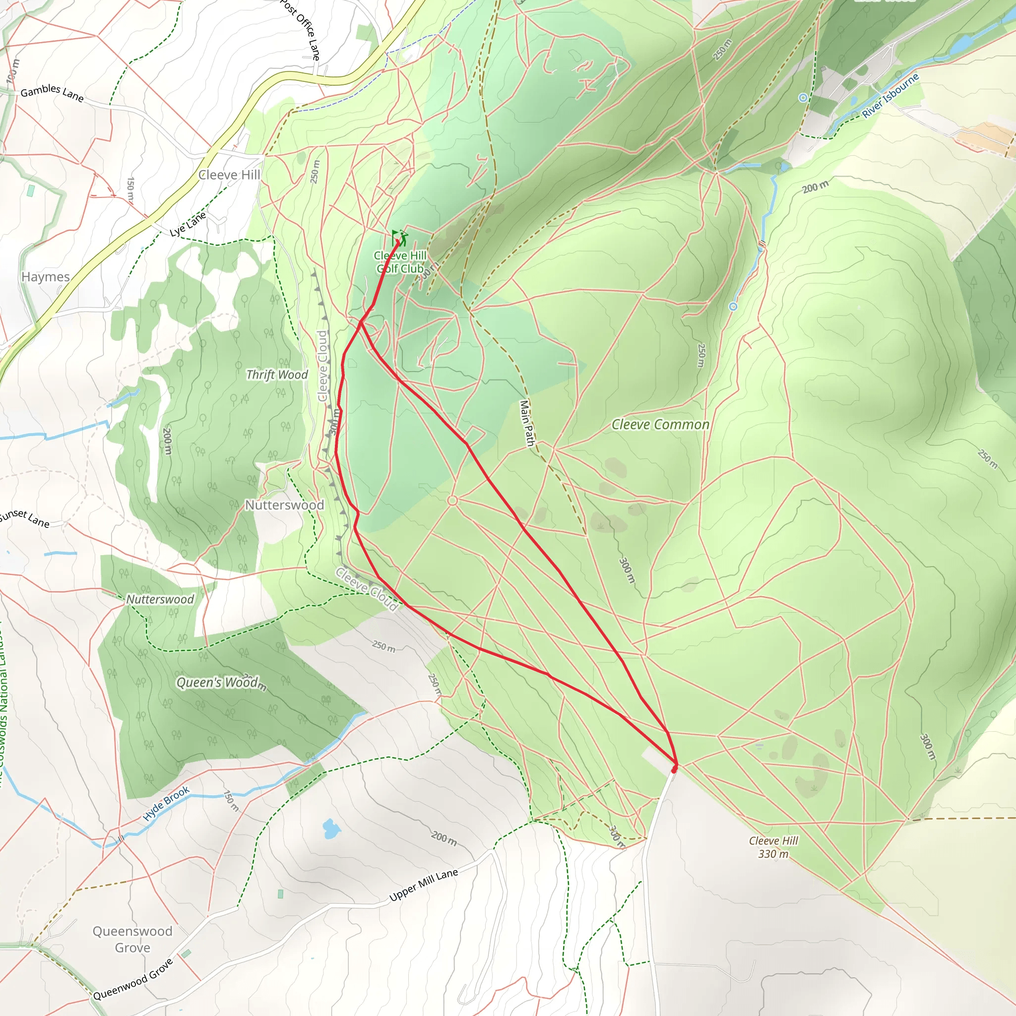 Cleeve Hill via Cotswold Way mobile static map