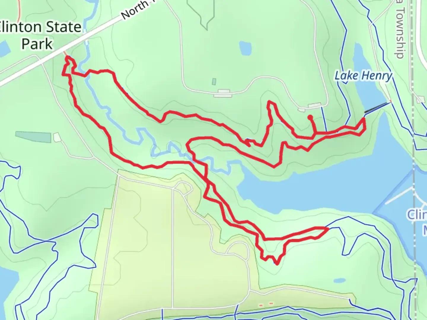 An image depicting the trail Clinton State Park Loop and its surrounding area.