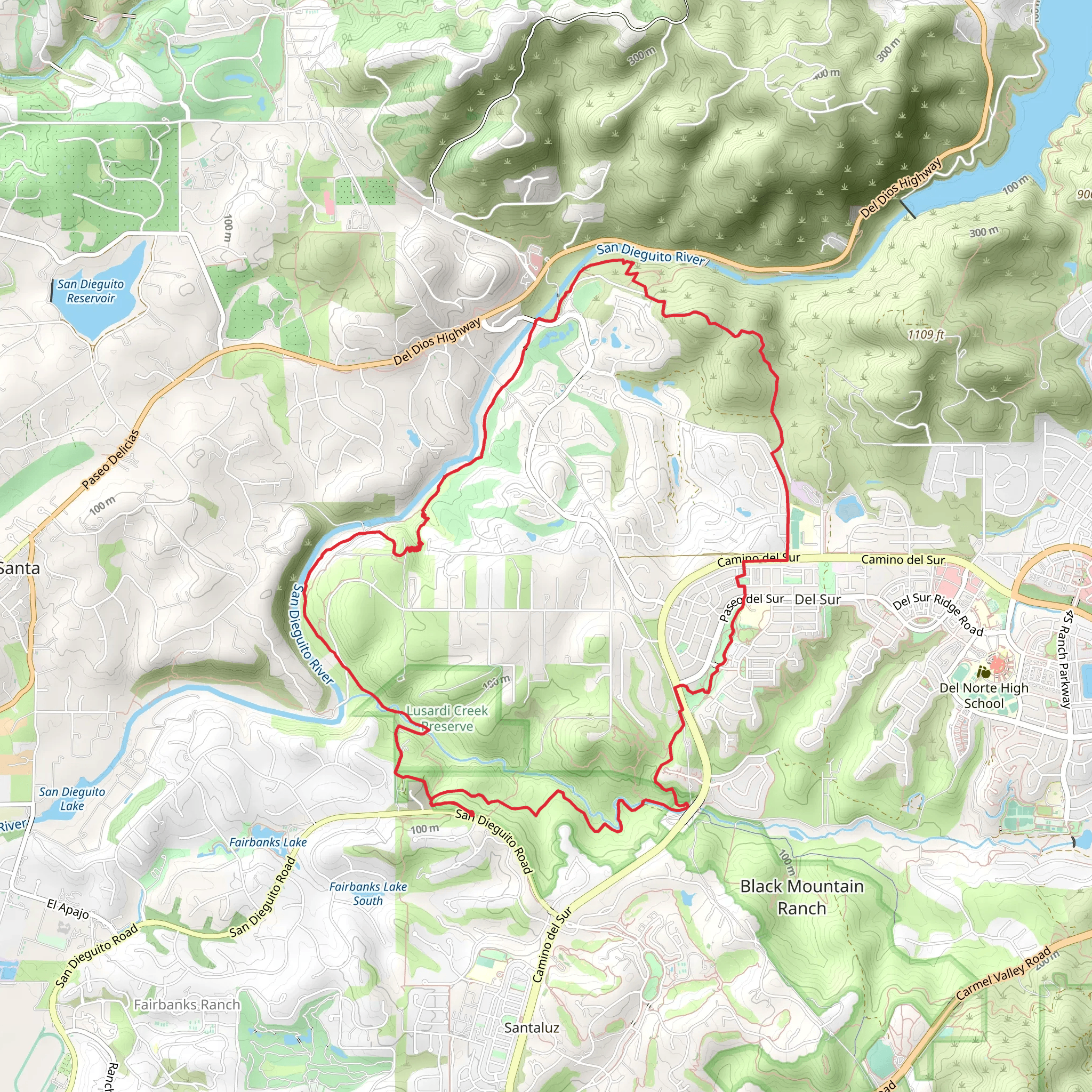 Santa Fe Valley Trail, Del Sur City Park, Beltaire Park and Lusardi Creek Loop Trail mobile static map