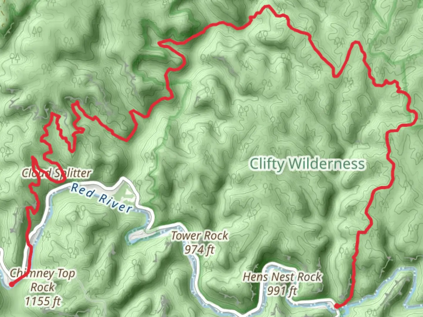 An image depicting the trail Sheltower Trace and Osbourne Bend Trail and its surrounding area.