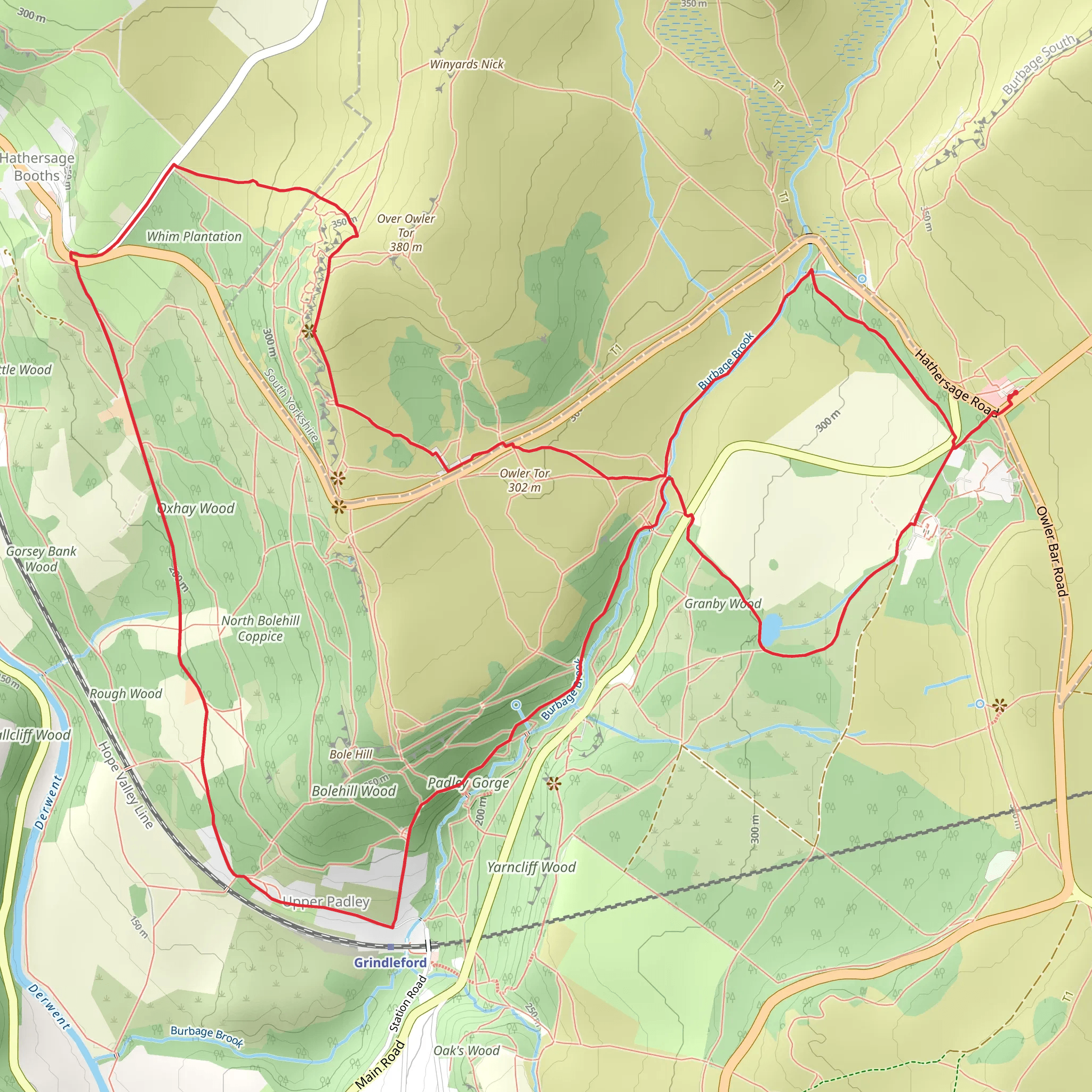 Upper Padley Loop via Owler Tor mobile static map