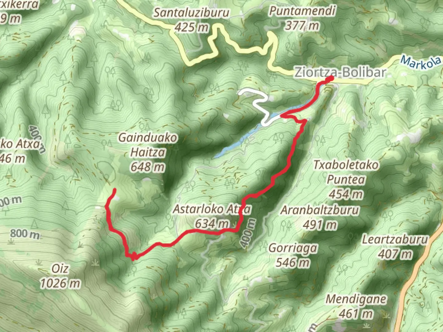 An image depicting the trail Bolibar- Kortaguren Hunting PR BI 28 and its surrounding area.