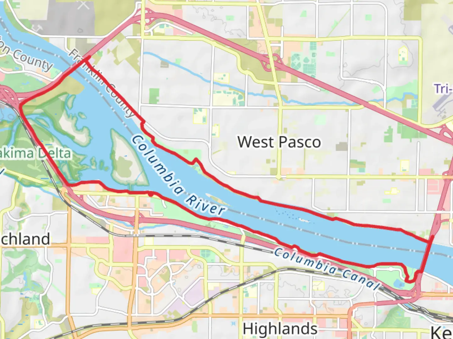 An image depicting the trail Sacajawea Heritage Trail Loop and its surrounding area.
