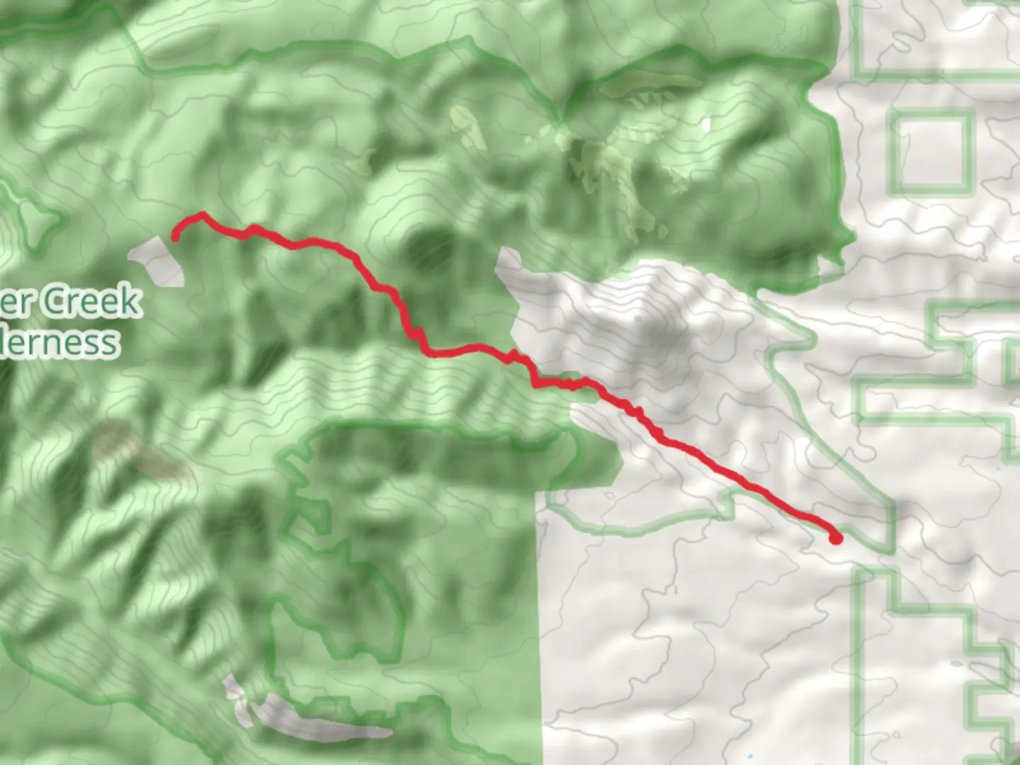 An image depicting the trail Little Badger Creek from Forest Road 2710 and its surrounding area.