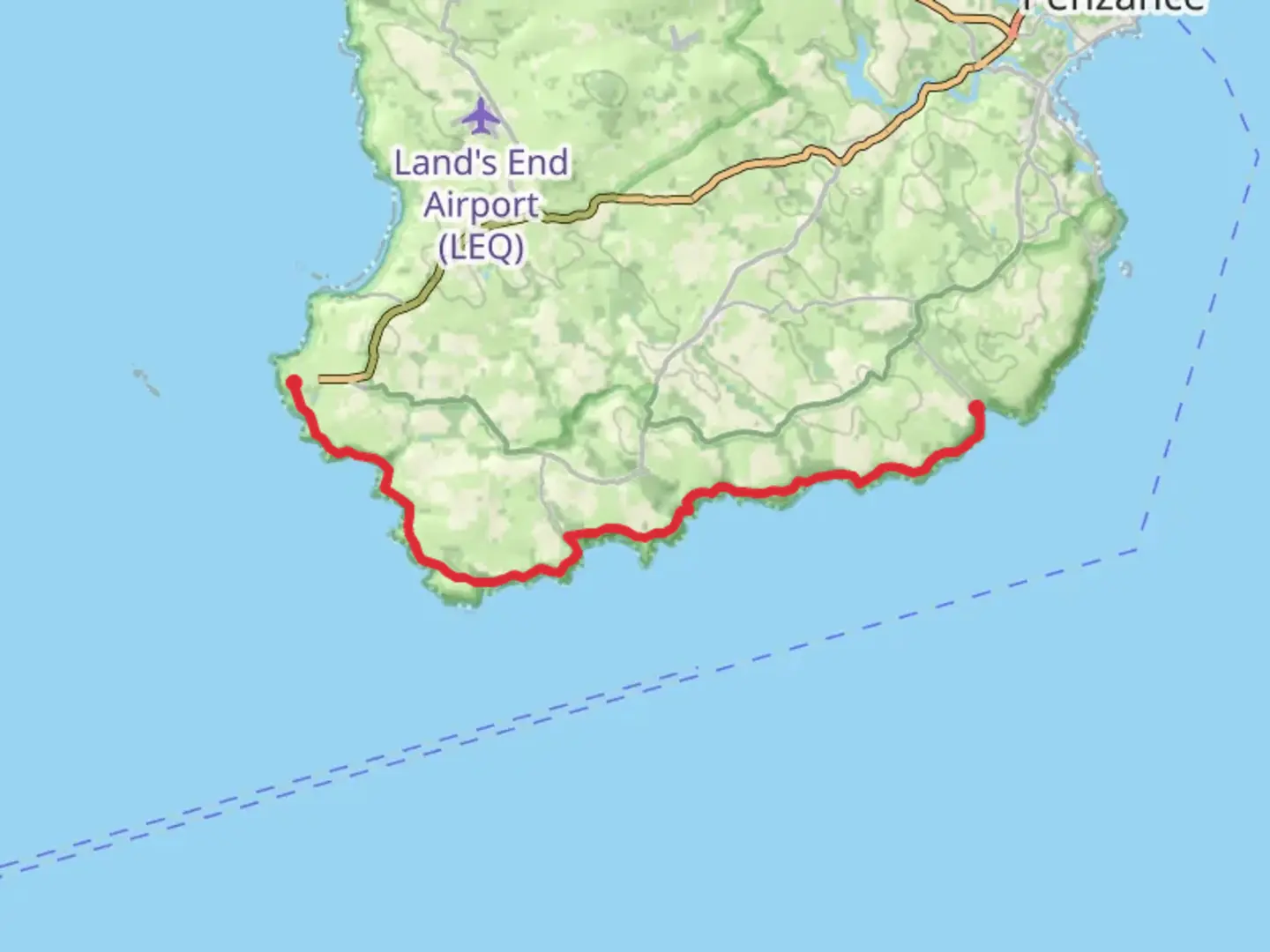 An image depicting the trail Lamorna to Land's End Coastal Walk and its surrounding area.