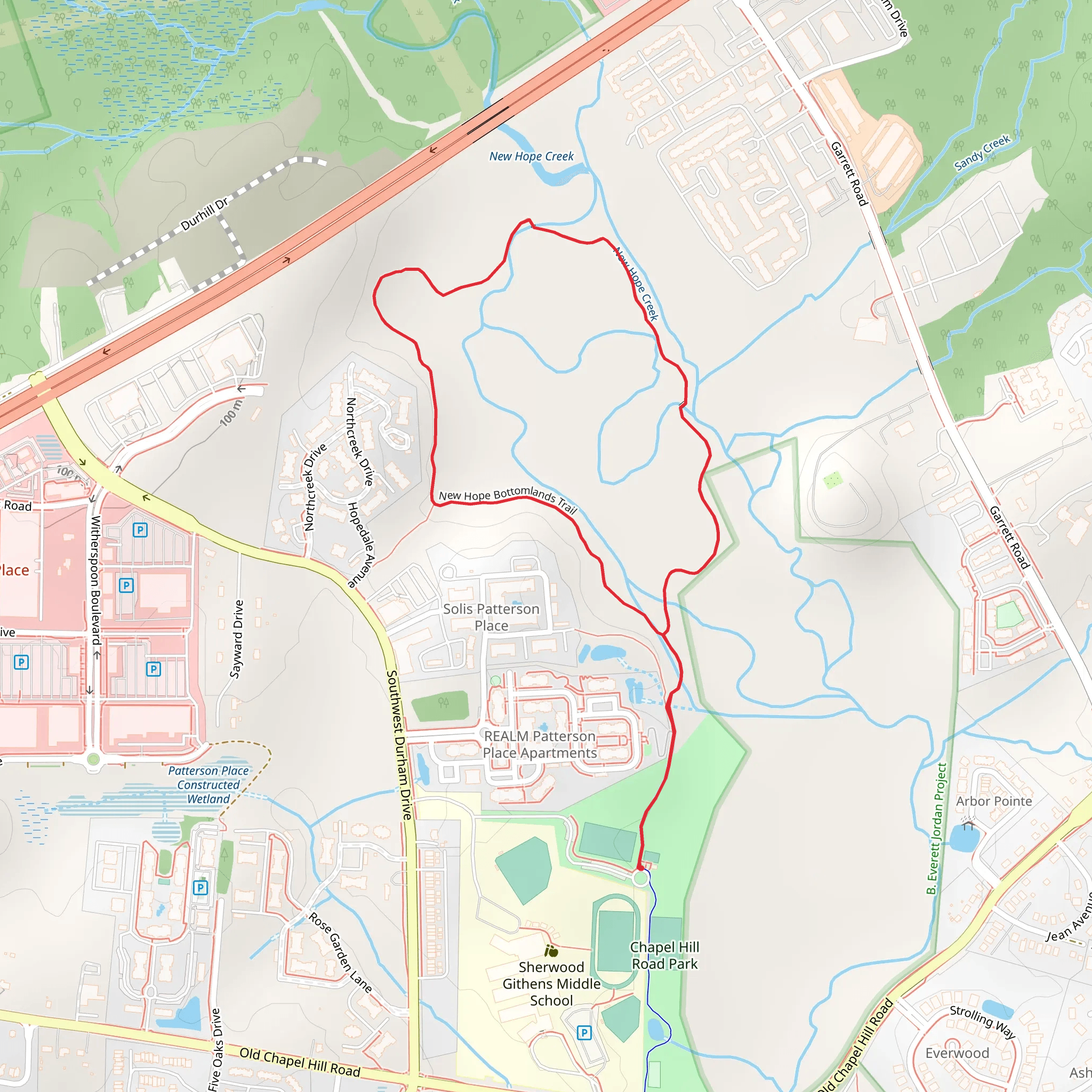 New Hope Bottomlands Loop Trail mobile static map