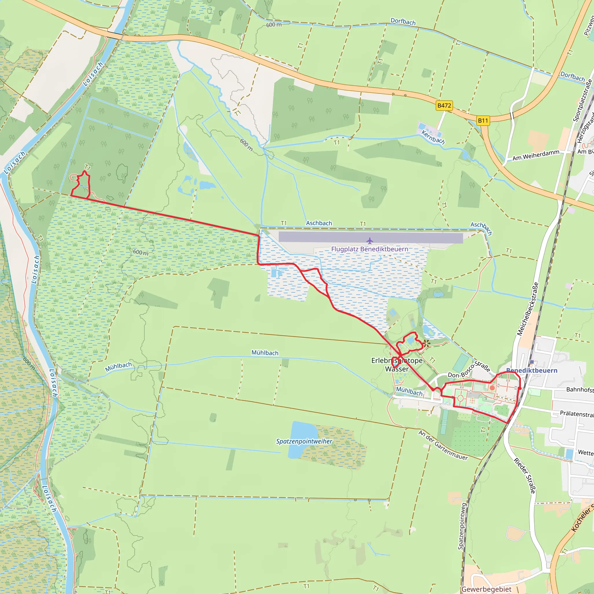 Erlebnisbiotope Wasser and Barfusspfad Benediktbeuern via Hochmoorpfad mobile static map