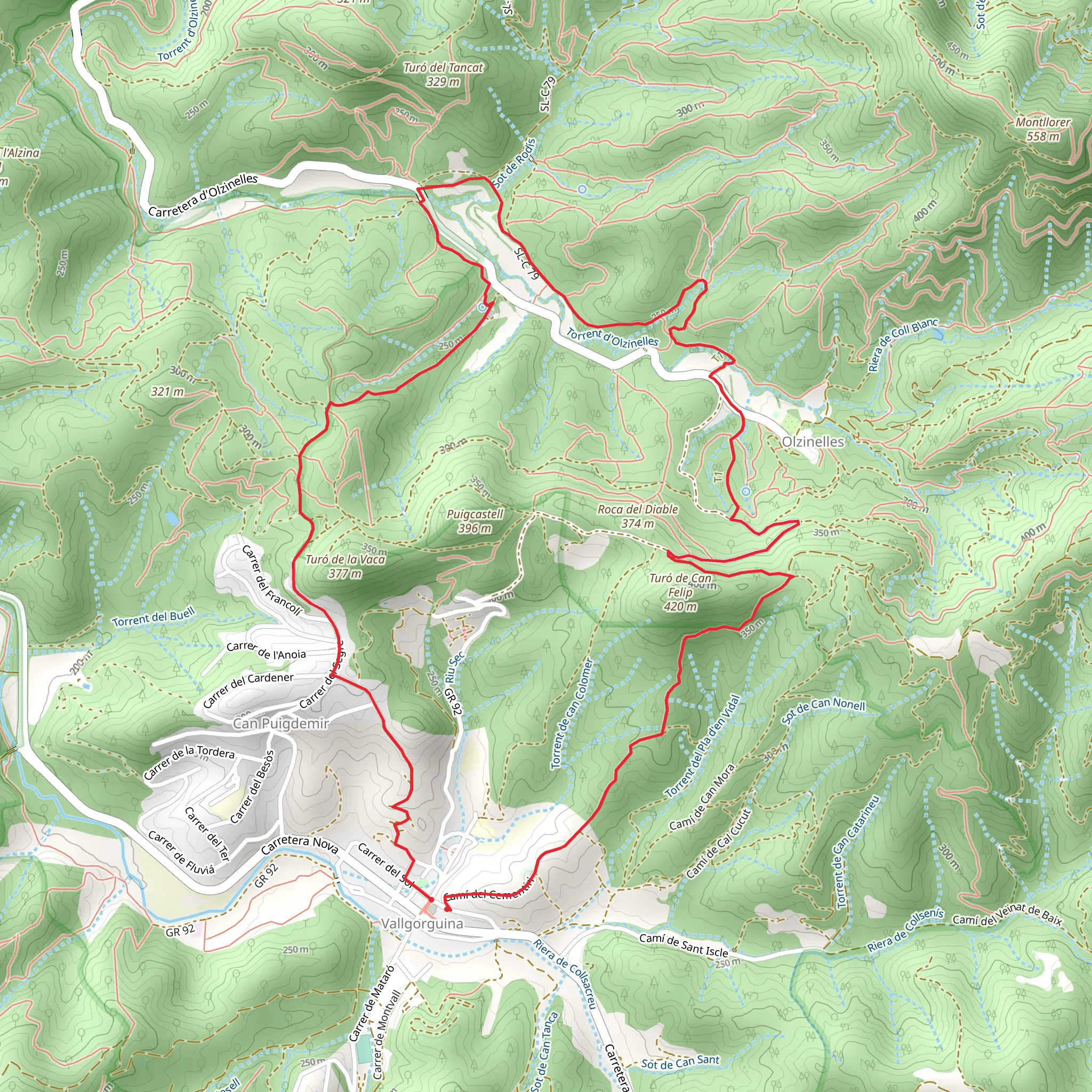 From Vallgorguina to OLzinelles SL C 110 mobile static map