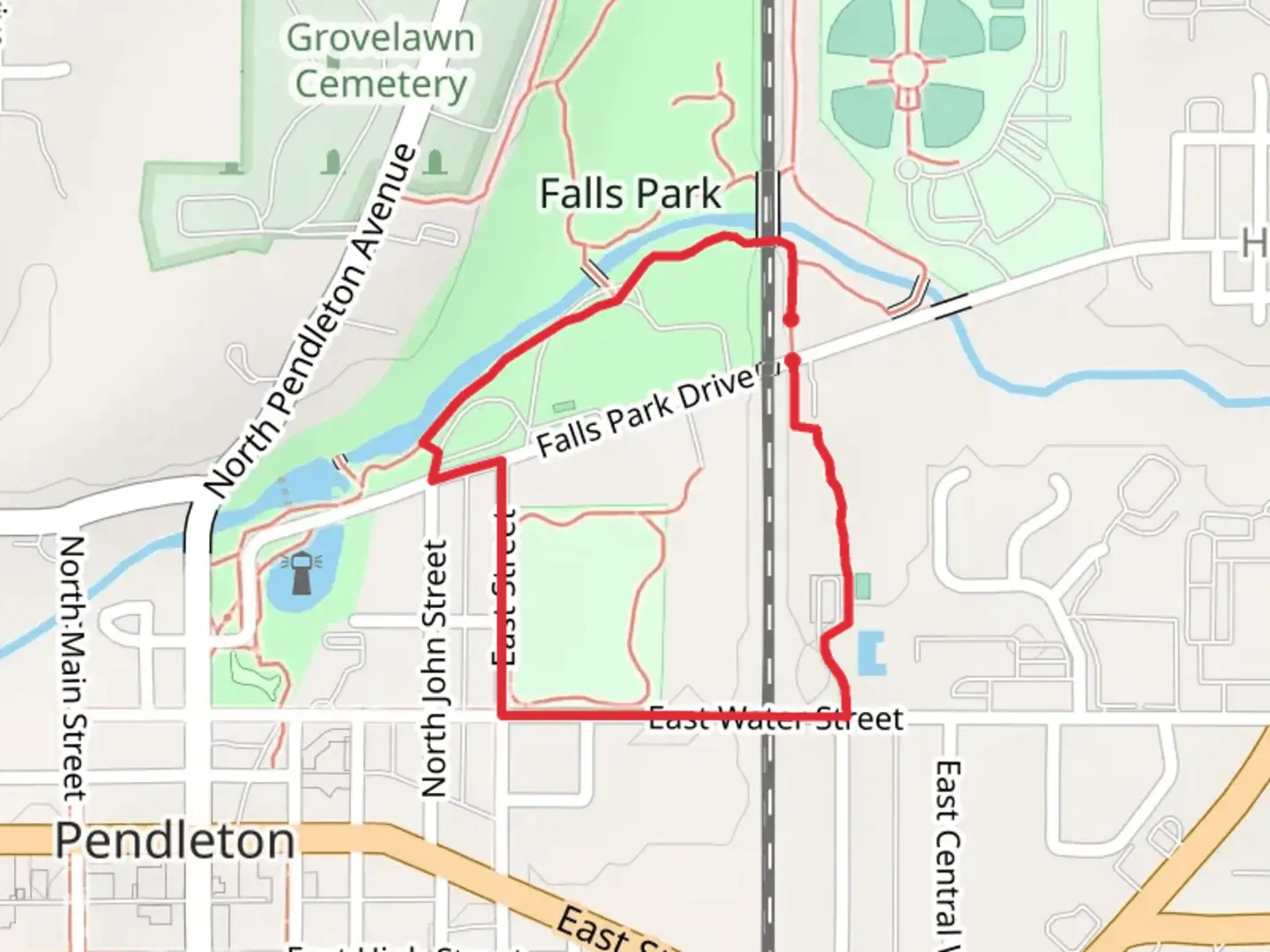 An image depicting the trail Falls Park Loop and its surrounding area.