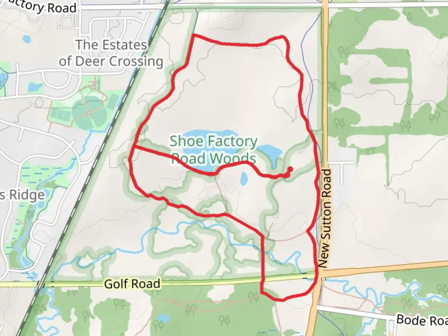 An image depicting the trail Poplar Creek Brown Unpaved loop Trail and its surrounding area.