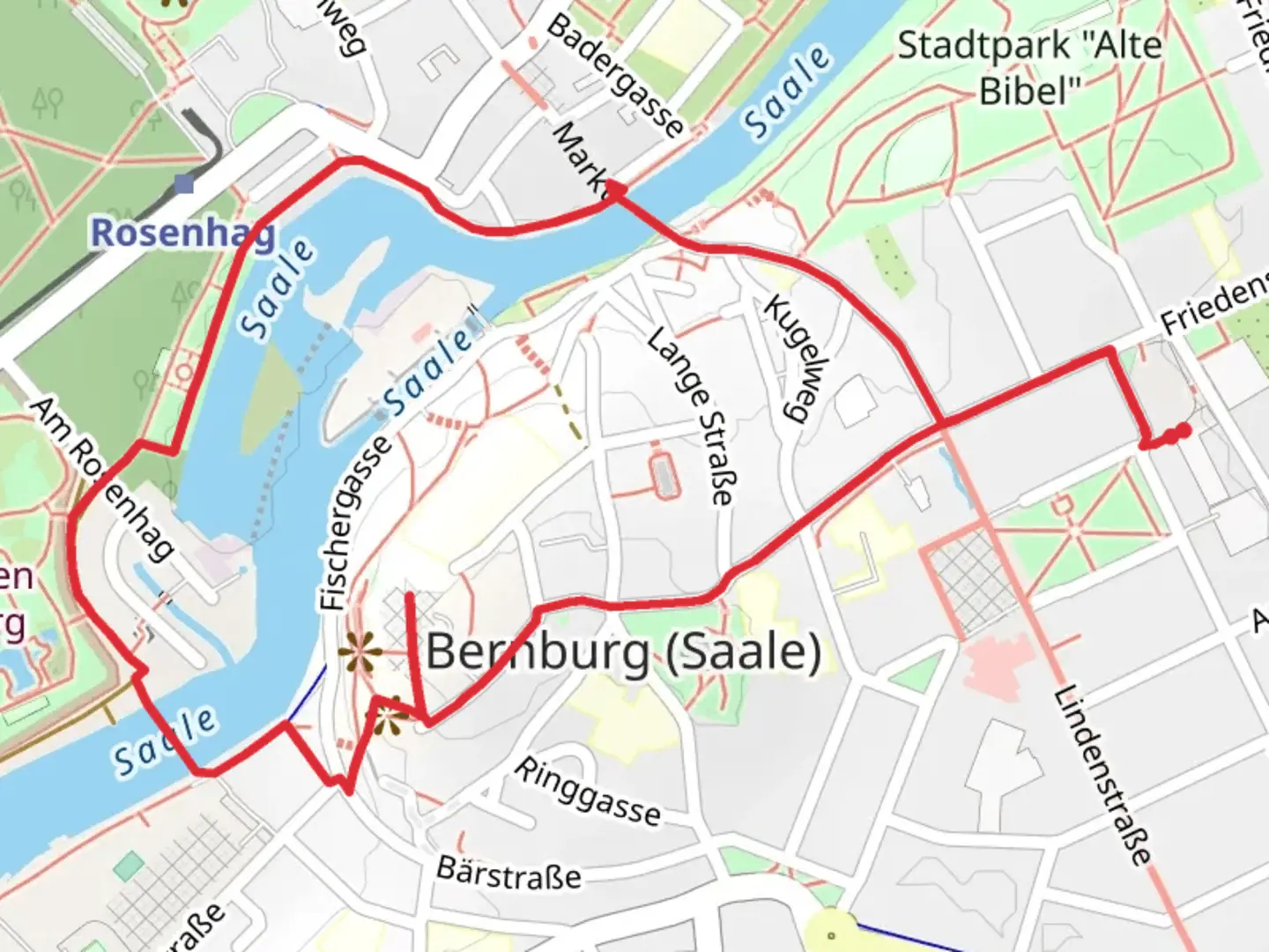 An image depicting the trail Saale via Rosenhag and its surrounding area.
