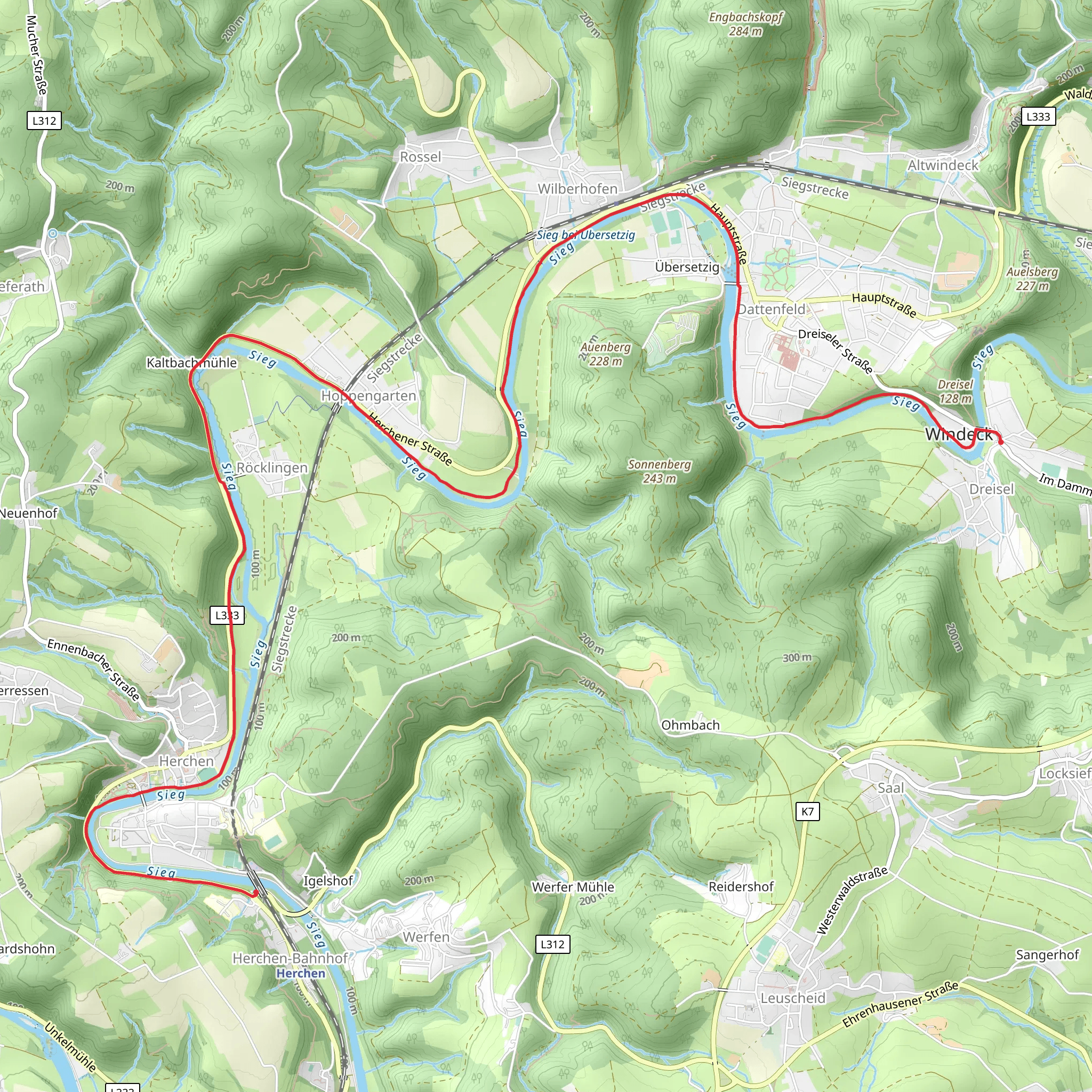 Dreisel to Herchen Bahnhof Walk via River Sieg mobile static map