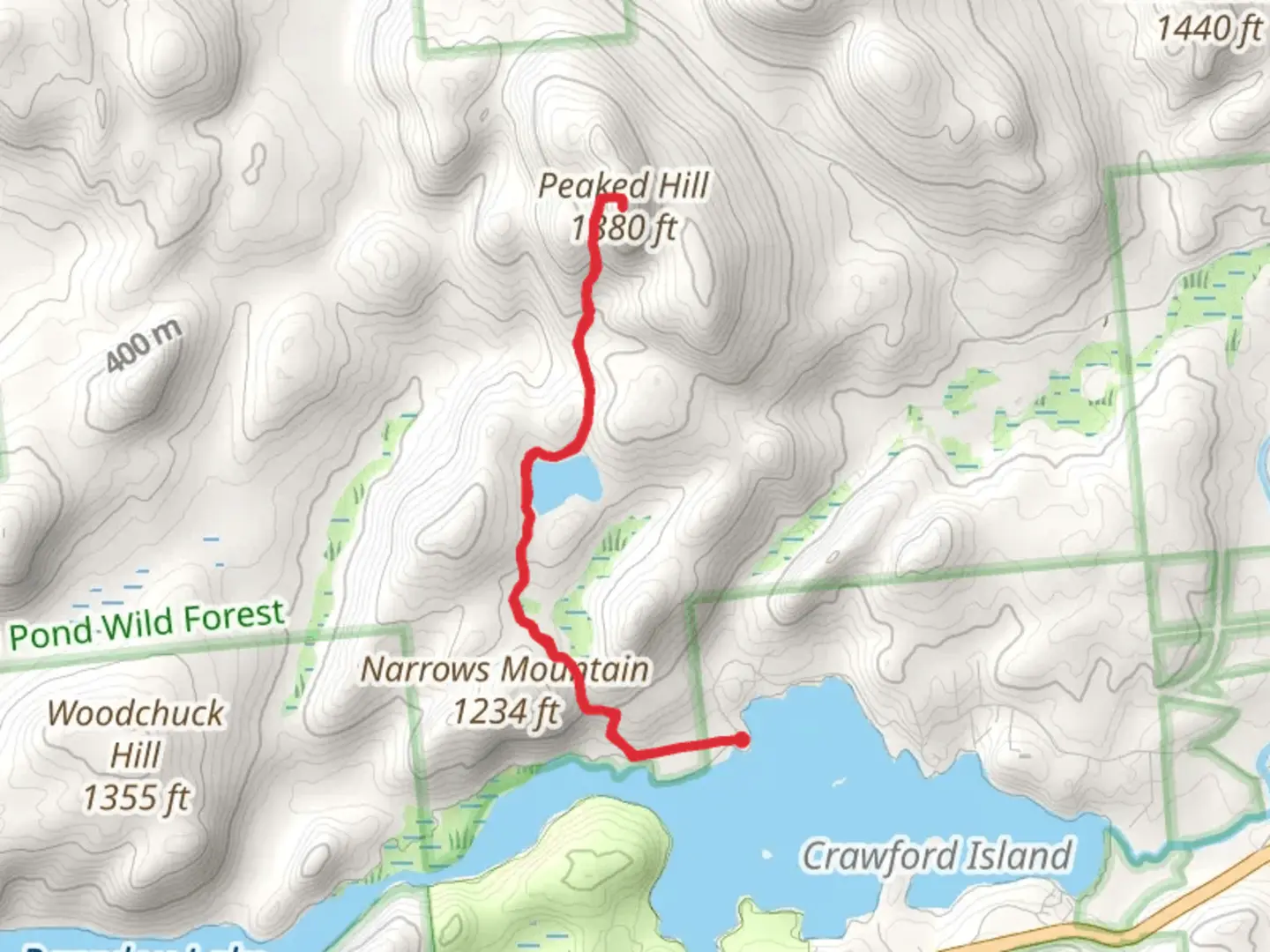 An image depicting the trail Peaked Hill Trail and its surrounding area.