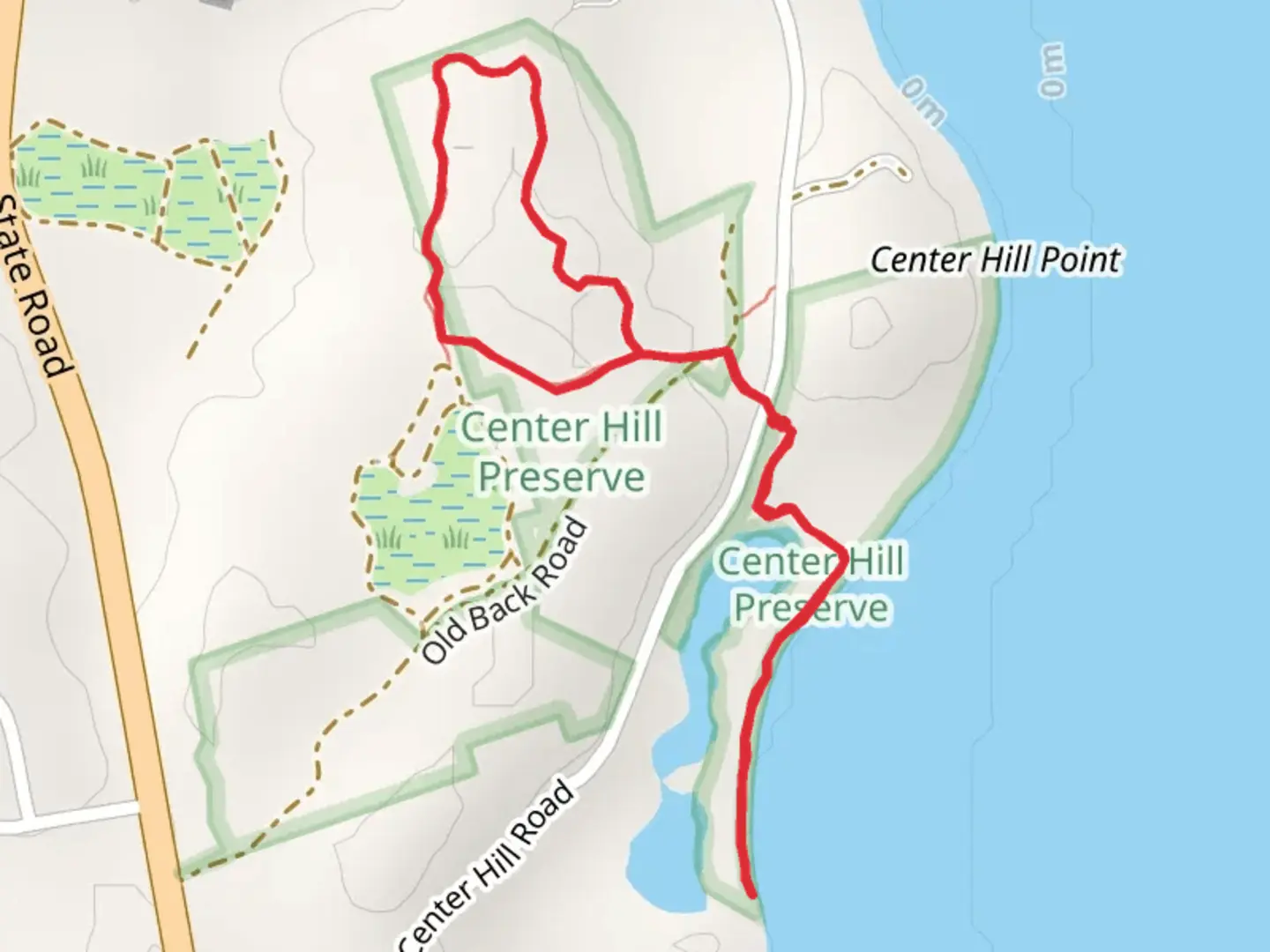 An image depicting the trail Center Hill Pond and Cranberry Bogs Loop and its surrounding area.