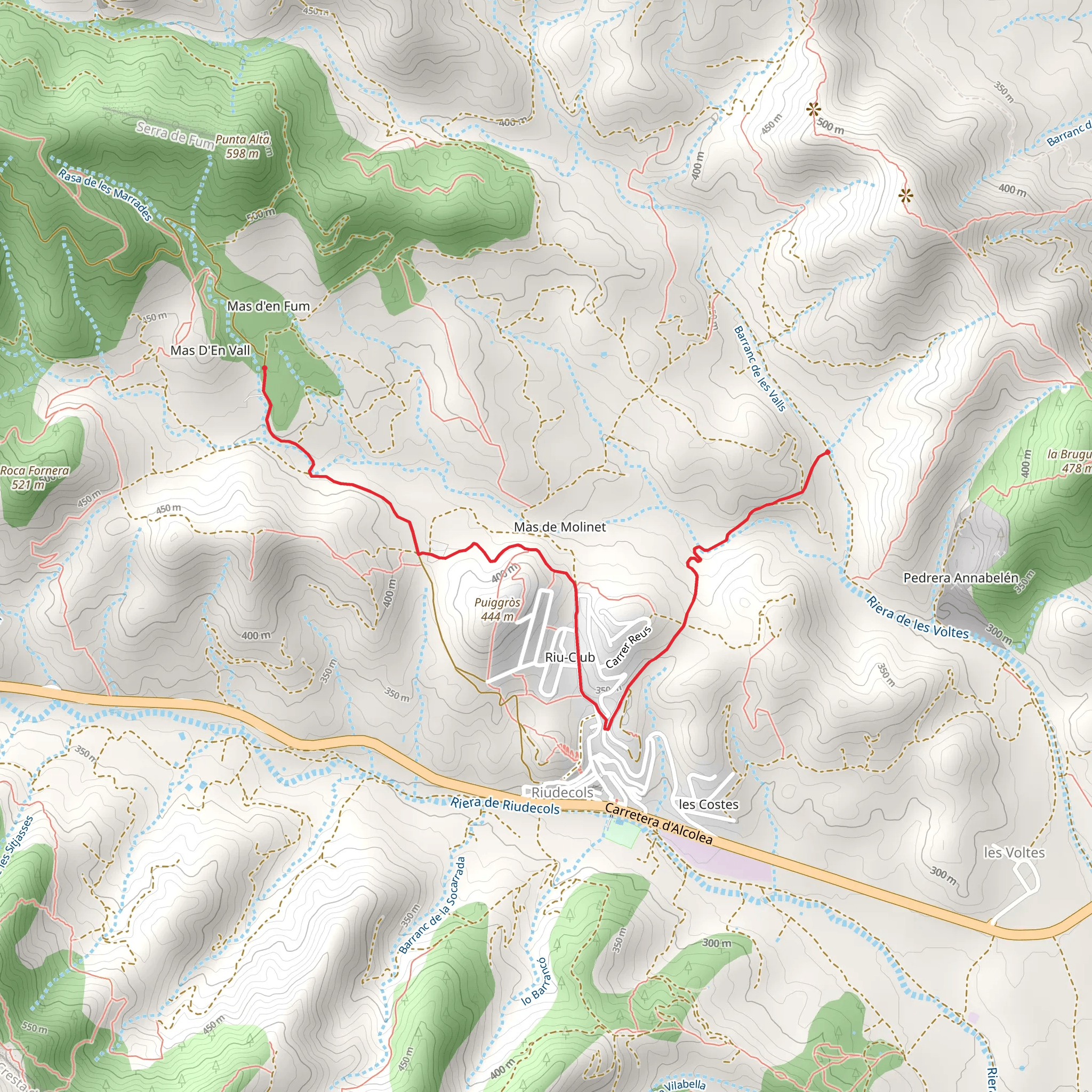 Les Borges del Camp - Riera de las Vueltas PR C 18-1 mobile static map