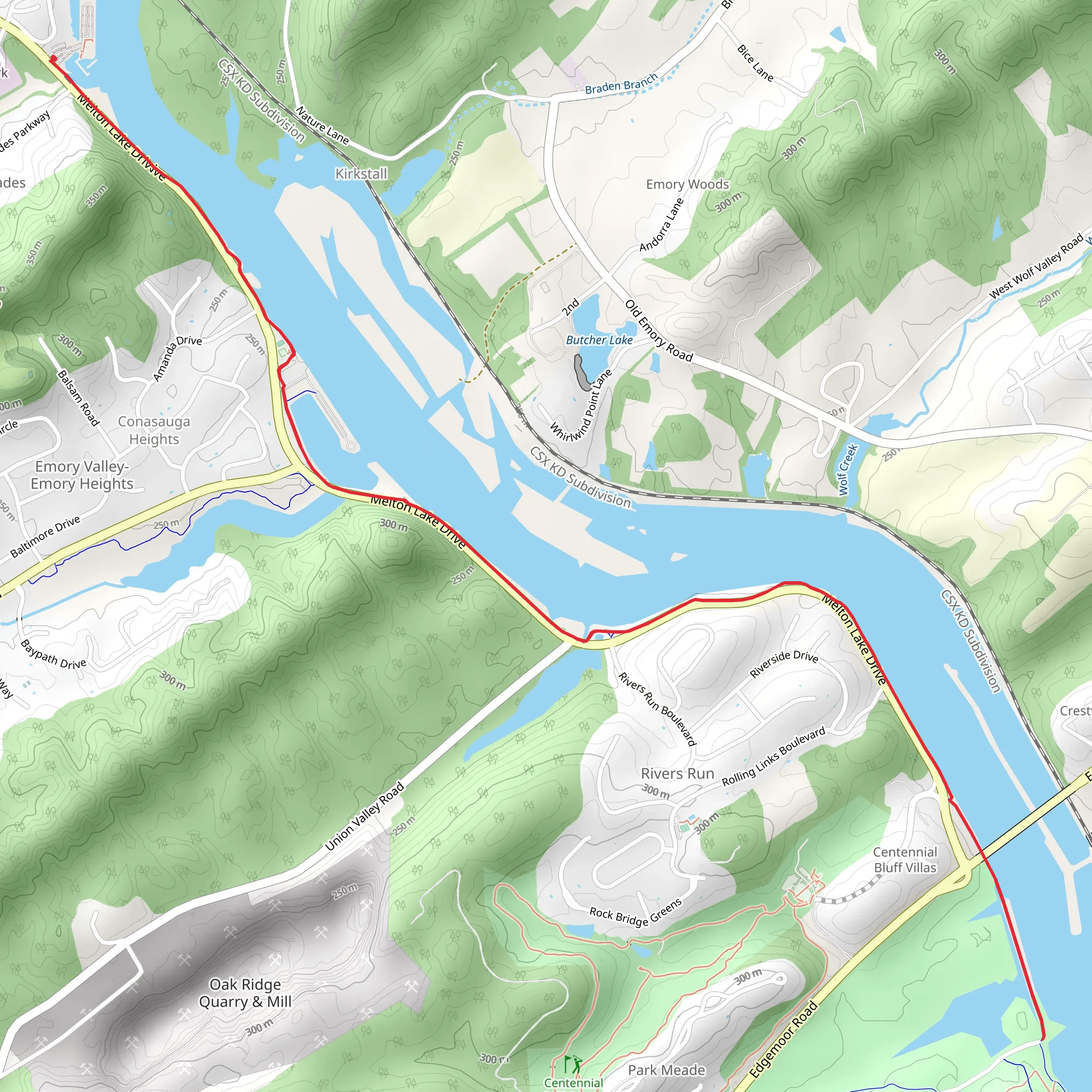 Melton Lake Greenway Out and Back mobile static map