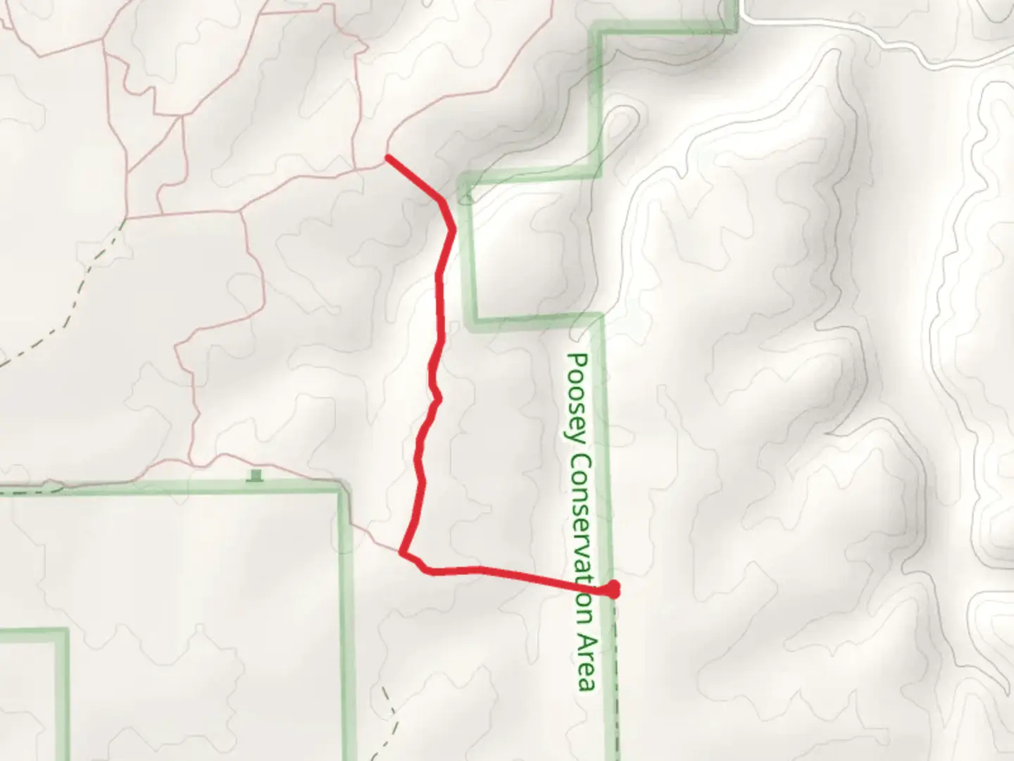 An image depicting the trail Rocky Holler Trail via Dockery Trail and its surrounding area.