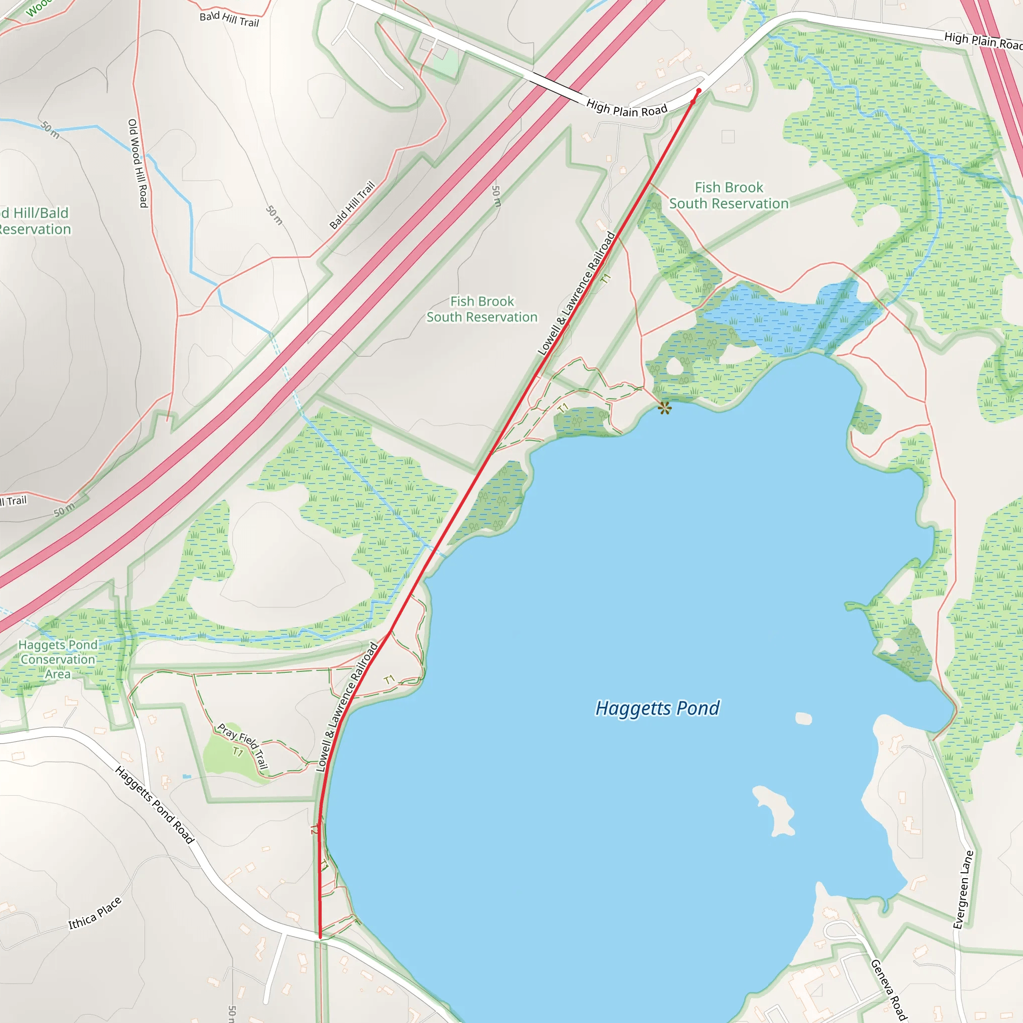 Haggetts Pond via Bay Circuit Trail mobile static map